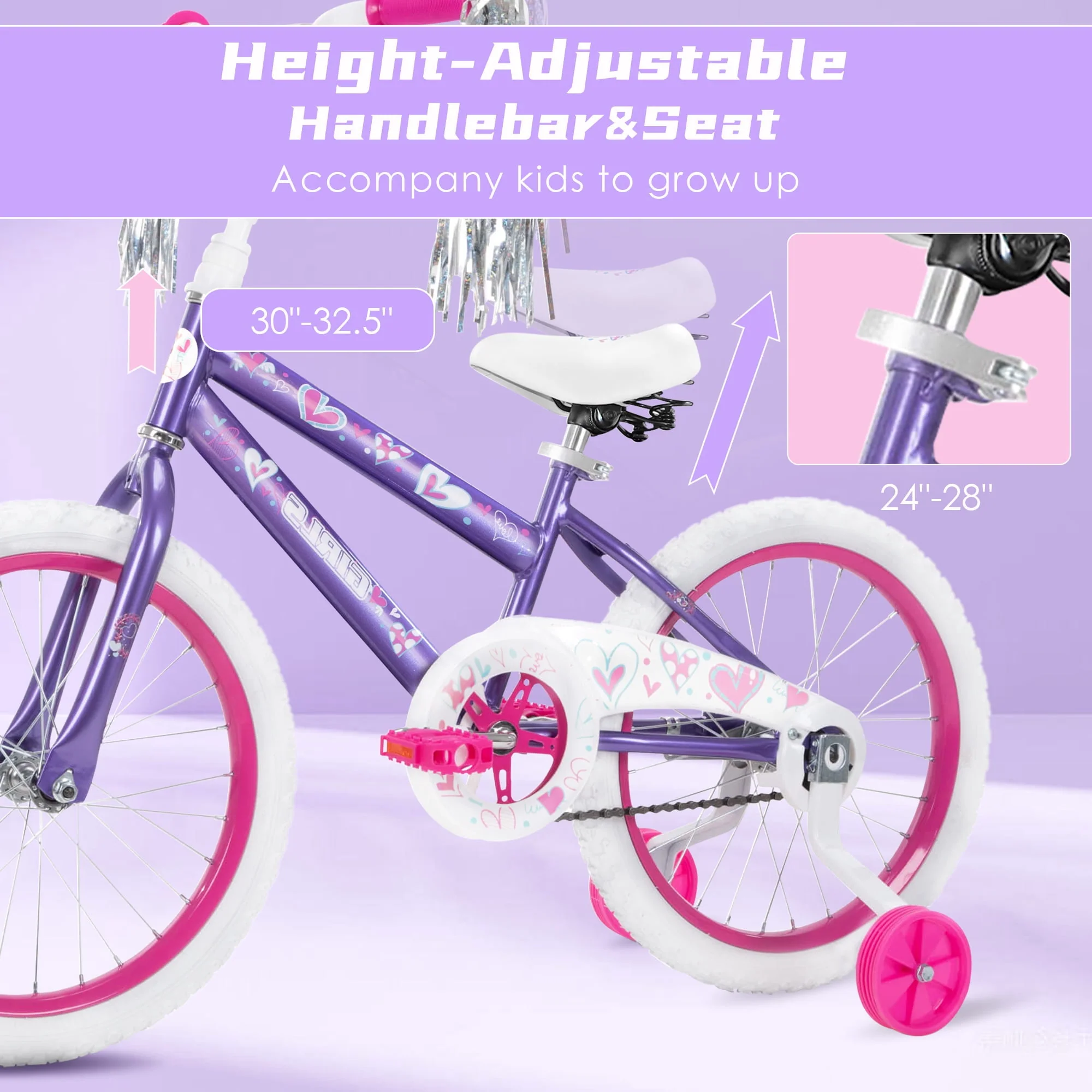 Inolait Kids Bike, 18 Inch Toddlers Bike with Removable Training Wheels, Adjustable Seat and Handlebar, Children's Bicycle for Girls Age 3-8 Years Old