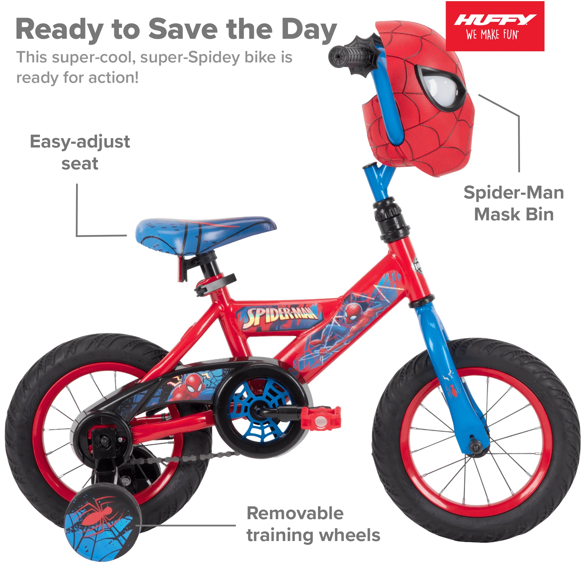 Marvel Spider-Man Bike with Training Wheels, for Boys', Red by Huffy