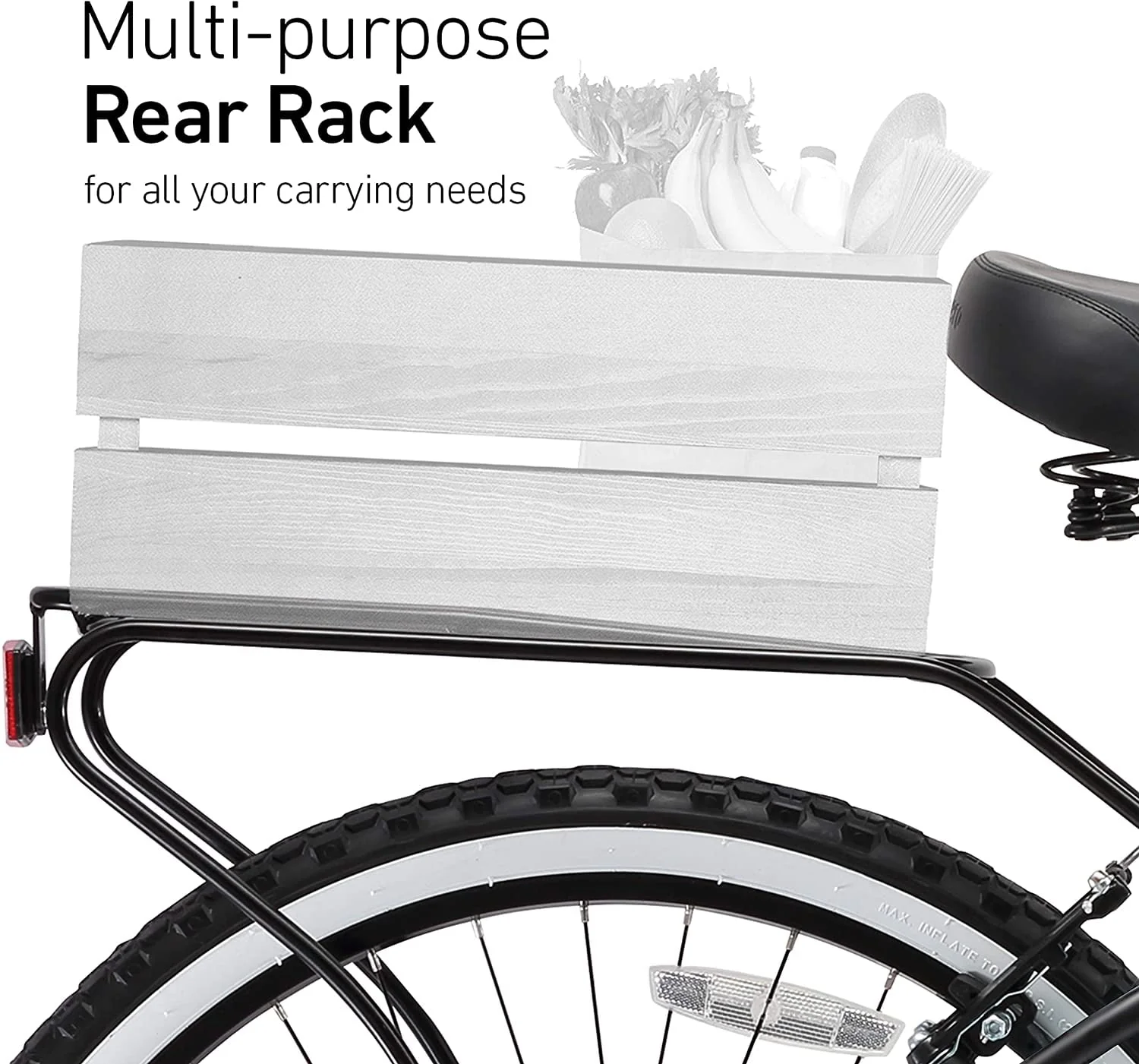 sixthreezero Around the Block Men's 7-Speed Beach Cruiser Bicycle with Rear Rack, 26 In. Wheels, Matte Black