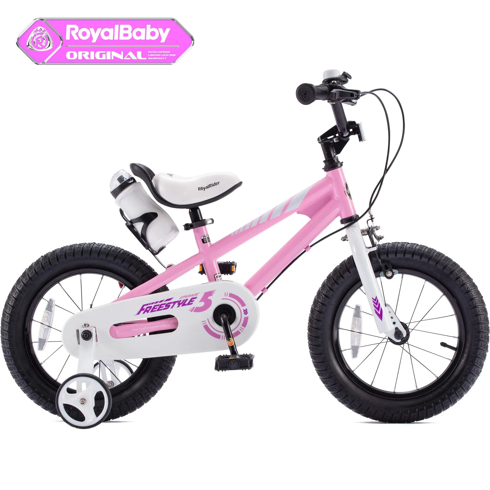 royalbaby freestyle 2 handle brakes kids bike girls 16 inch childrens bicycle bmx with training wheels age 4-7 years, pink