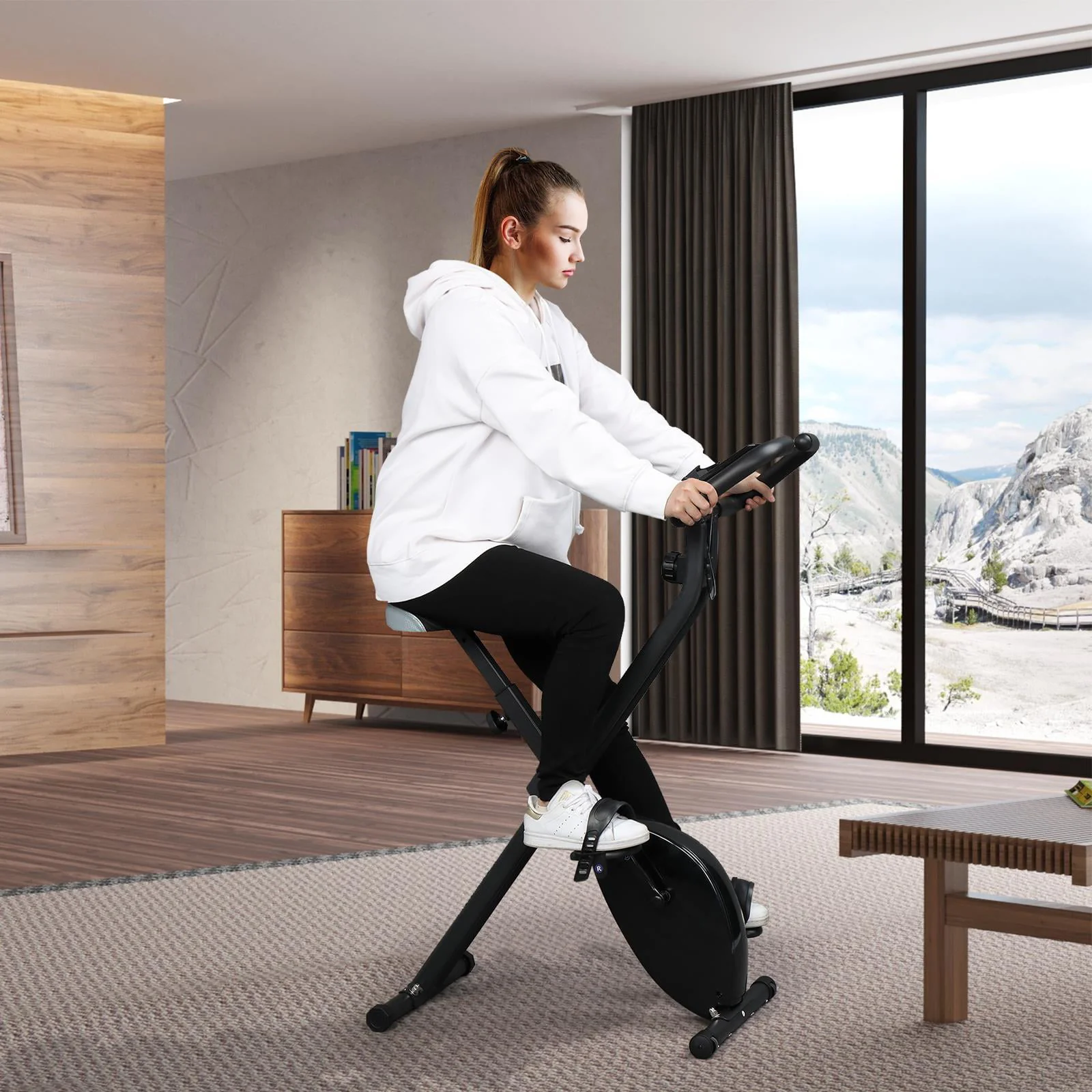 UBesGoo Folding Upright Exercise Bike, with Adjustable Resistance, 220 lb Maximum Weight