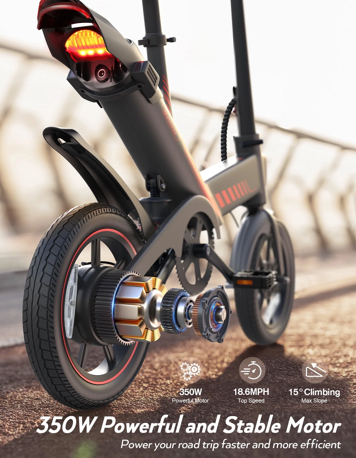 Wooken Electric Bike, 14'' Electric Bicycle for Adults and Teenagers with 18.6MPH Waterproof Folding Electric Bike with Removable 36V 374WH Lithium-Ion Battery Throttle & Pedal Assist
