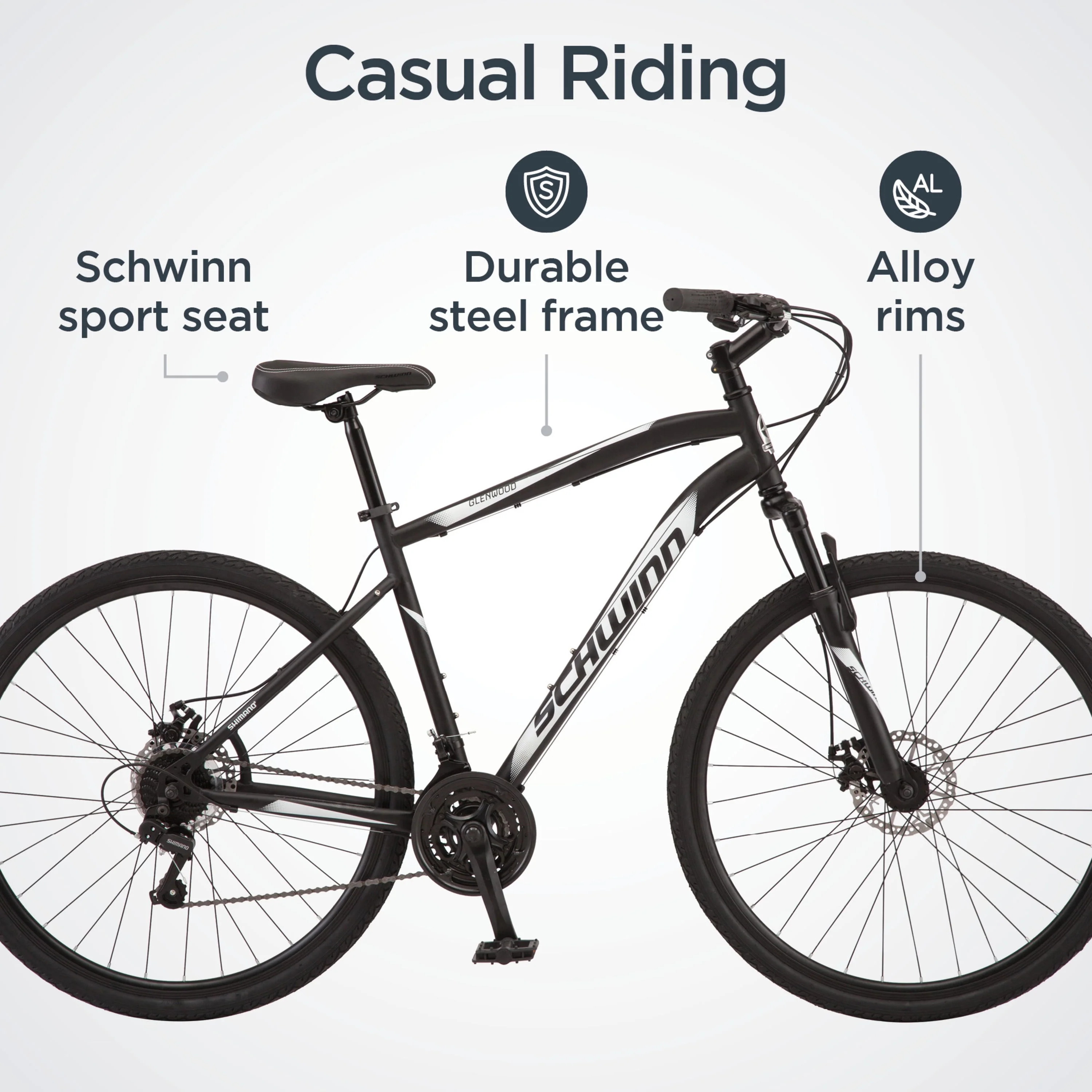 700c Glenwood Mens Hybrid Bike, 21 Speeds, Black