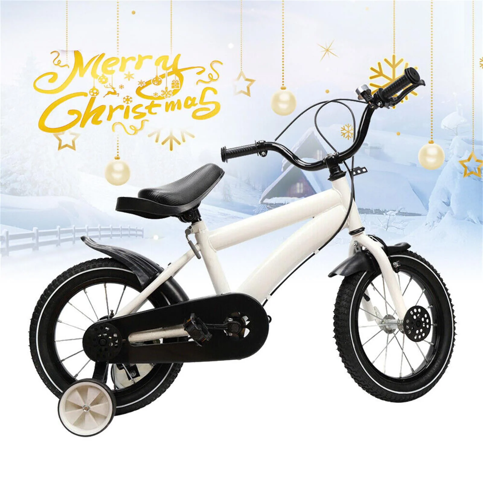 YIYIBYUS 14 Inch Kids Bike Boy Girl Safe Bicycle with Training Wheels and Adjustable Seat, White