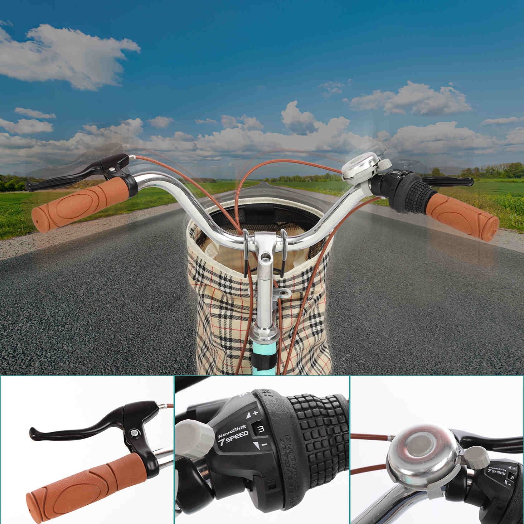 Dinling Women's Cruiser Bikes,26 inch Wheel,Shimano 7 Speed Green