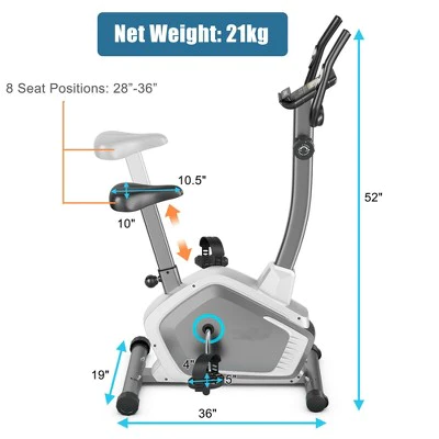 Costway Magnetic Upright Exercise Bike Cycling Bike W/Pulse Sensor 8-Level Fitness