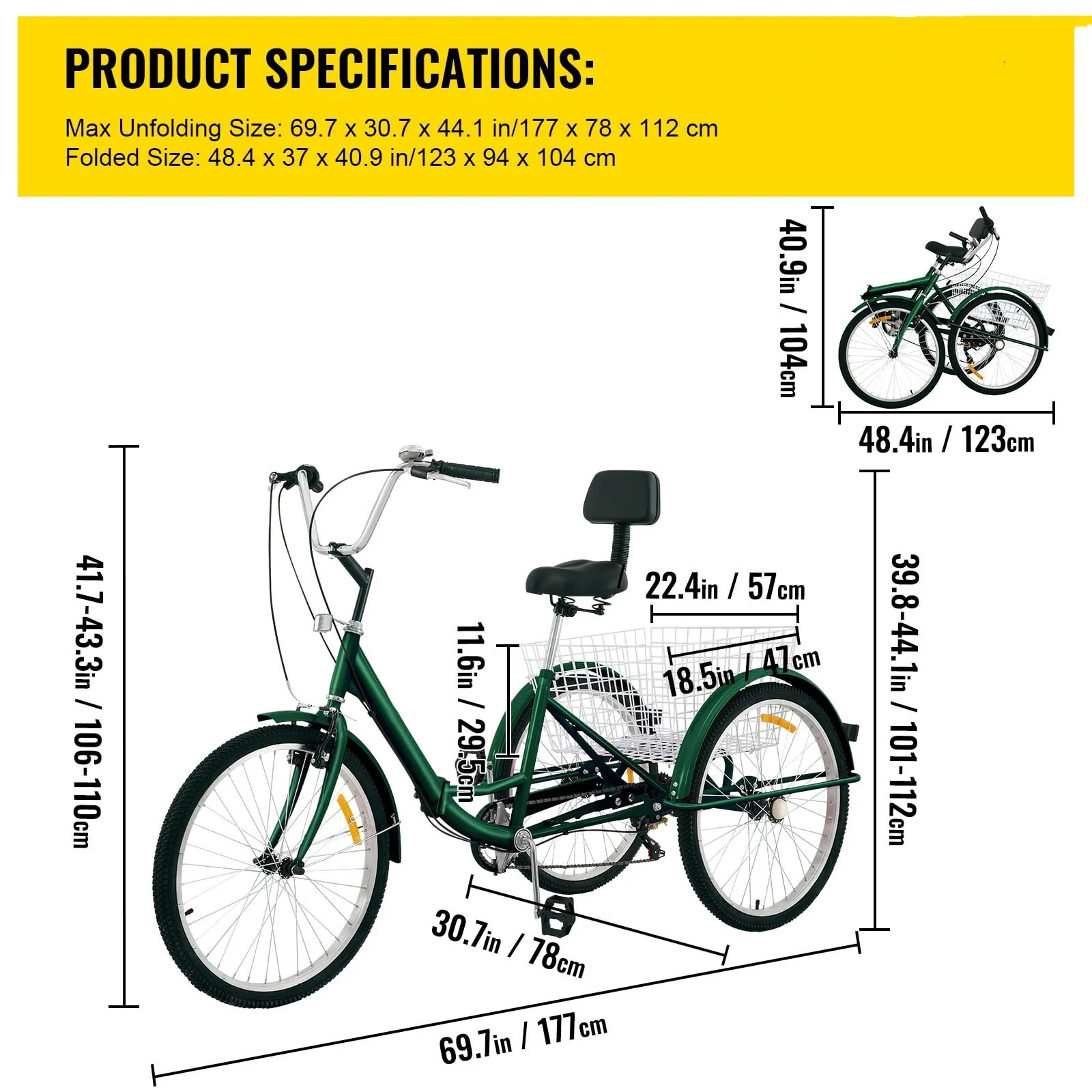 Tricycle Adult 24'' Wheels Adult Tricycle 7-Speed 3 Wheel Bikes For Adults