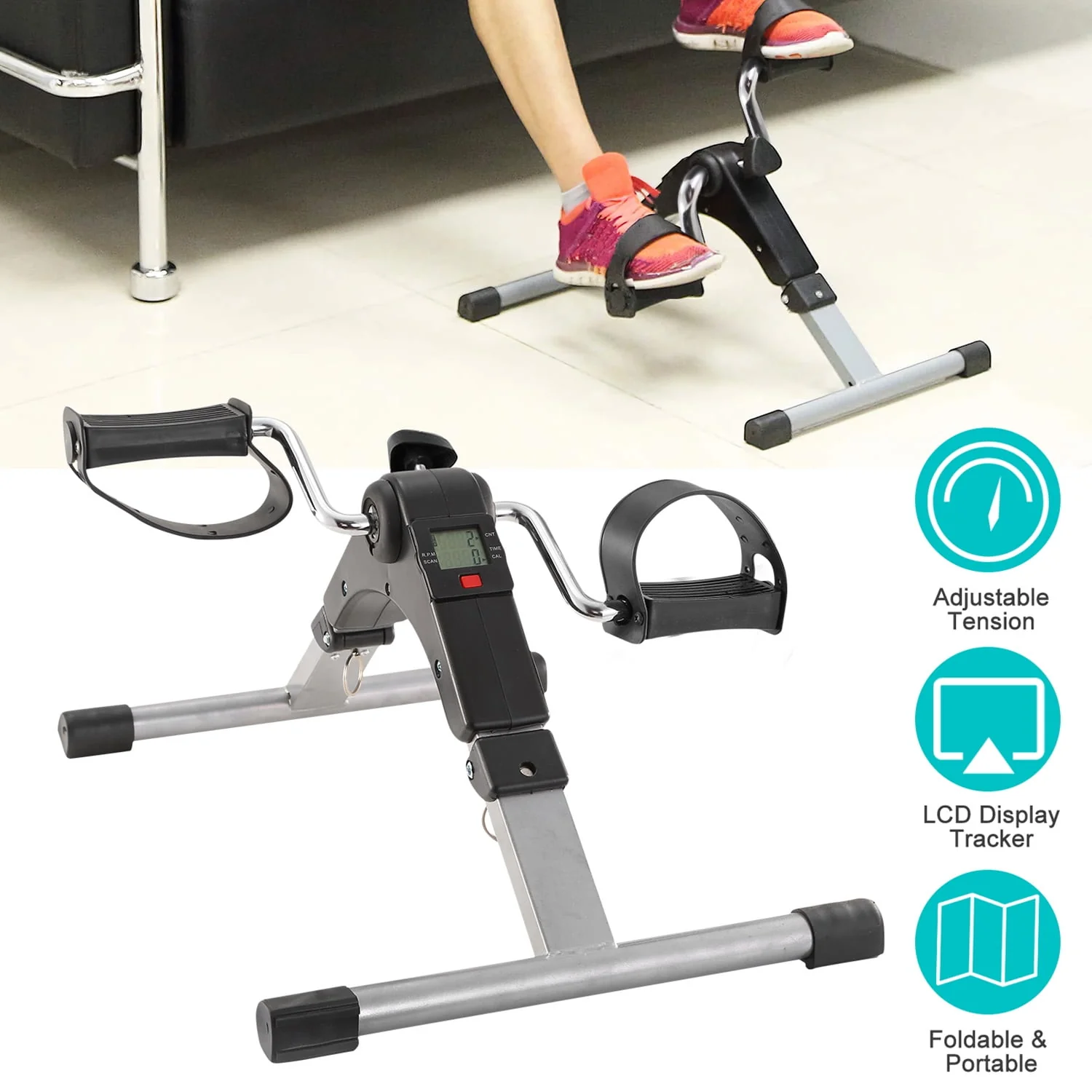 iMountek Foldable Exercise Pedal Mini Stepper Cycle Bike Fitness Leg and Arm Aerobic Trainer Home Office Gym LCD Display