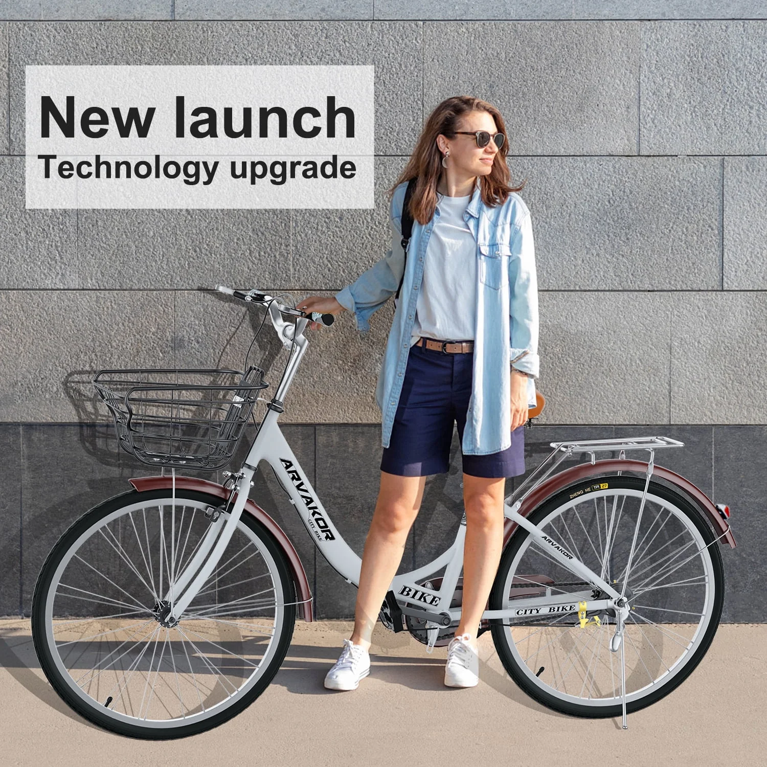 26 Inch Women Bike, Classic Bicycle Retro Bicycle, Cruiser Bike, White