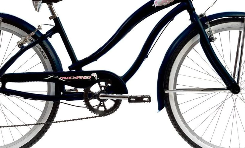 Wonder Wheels Beach Cruiser Shimano Tx-35 7 Speed Bicycle, Bike, V-Brake Stainless Steel Spokes One Piece Crank Alloy Pink Rims 36H W/ Fender - Matte Black