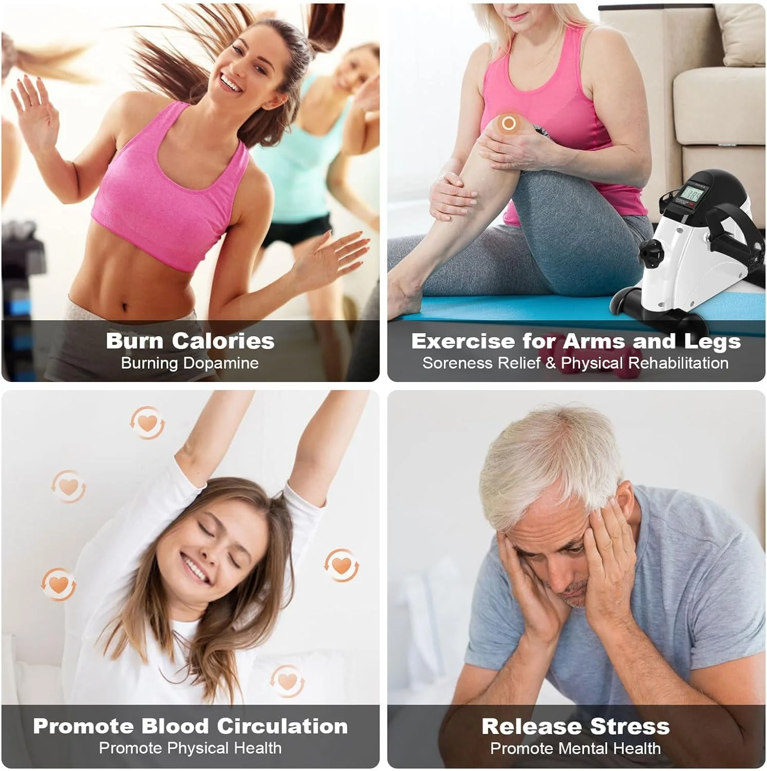 Under Desk Exercise Bike,Pedal Exerciser,Mini Exercise Bike,Leg Exerciser,Under Desk Elliptical,LCD Screen Displays,Arm Fitness and Health,White