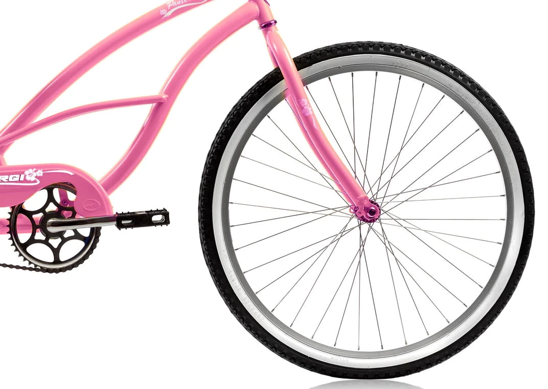 Wonder Wheels 26 In. Beach Cruiser Coaster Brake Single Speed Bicycle, Bike, Stainless Steel Spokes One Piece Crank Alloy Rims 36 H - Pink