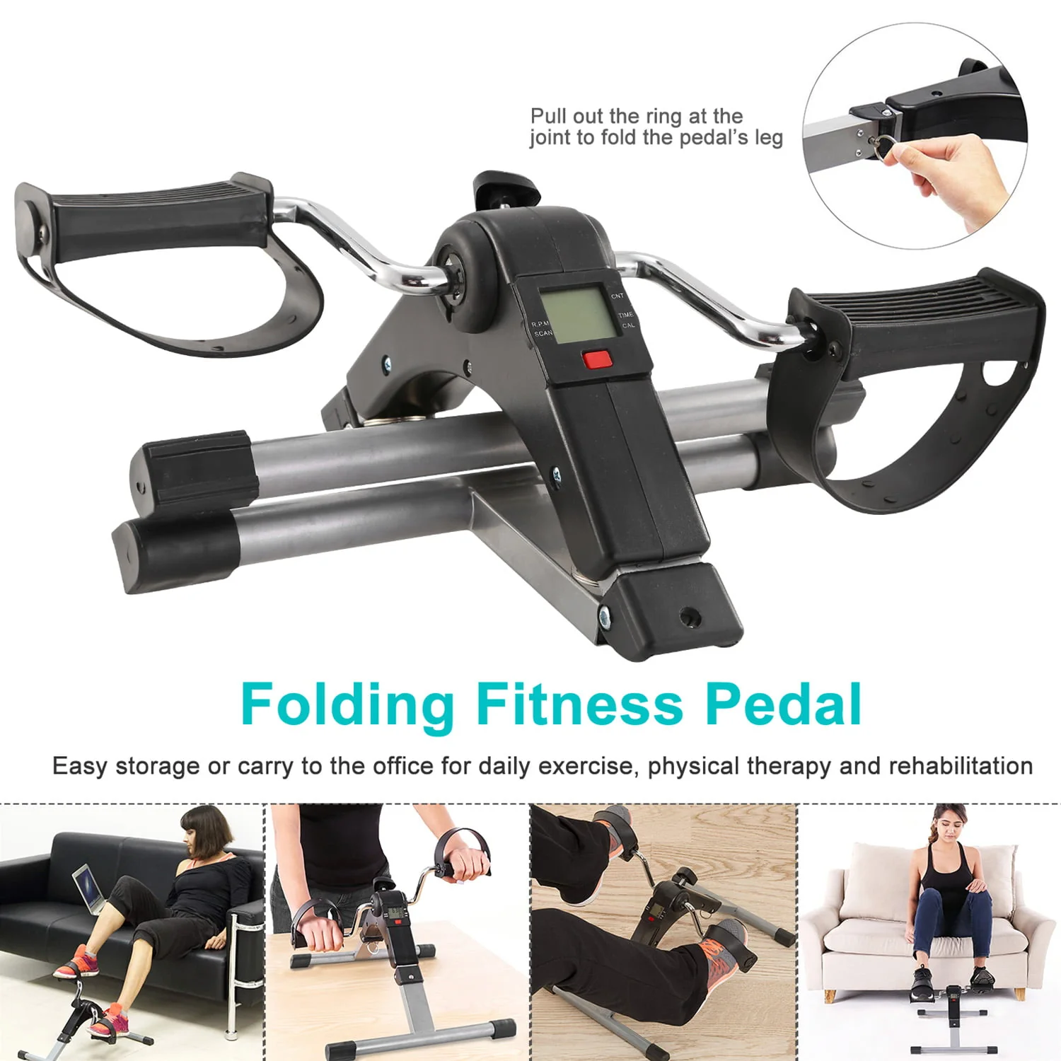 iMountek Foldable Exercise Pedal Mini Stepper Cycle Bike Fitness Leg and Arm Aerobic Trainer Home Office Gym LCD Display