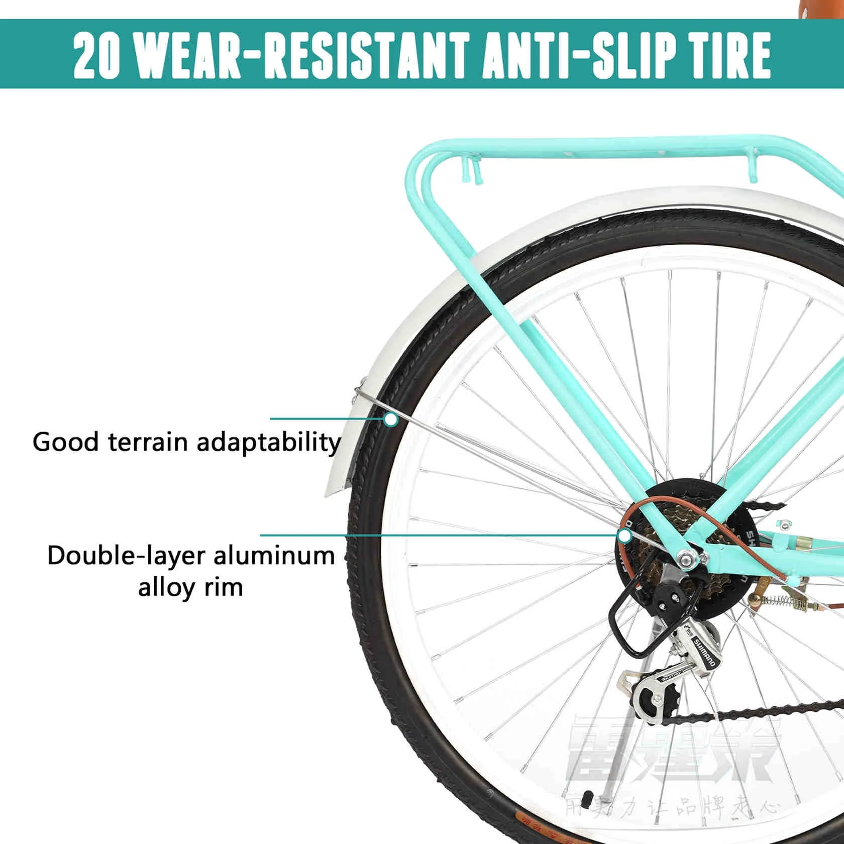 Dinling Women's Cruiser Bikes,26 inch Wheel,Shimano 7 Speed Green