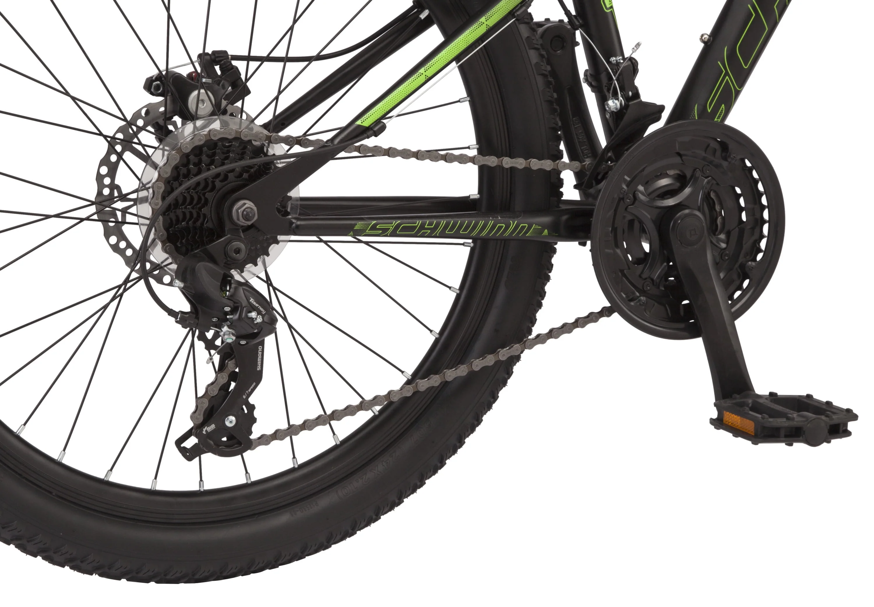 Sidewinder mountain bike, 24-inch wheels, 21 speeds, black / green