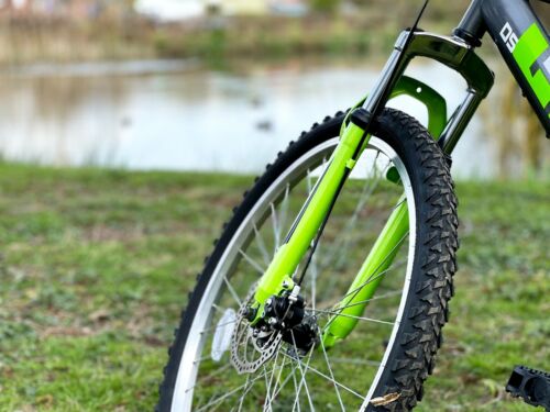 Basis Link Full Suspension Mountain Bike 26" Wheel MTB 18 Speed Shimano Grey/Grn