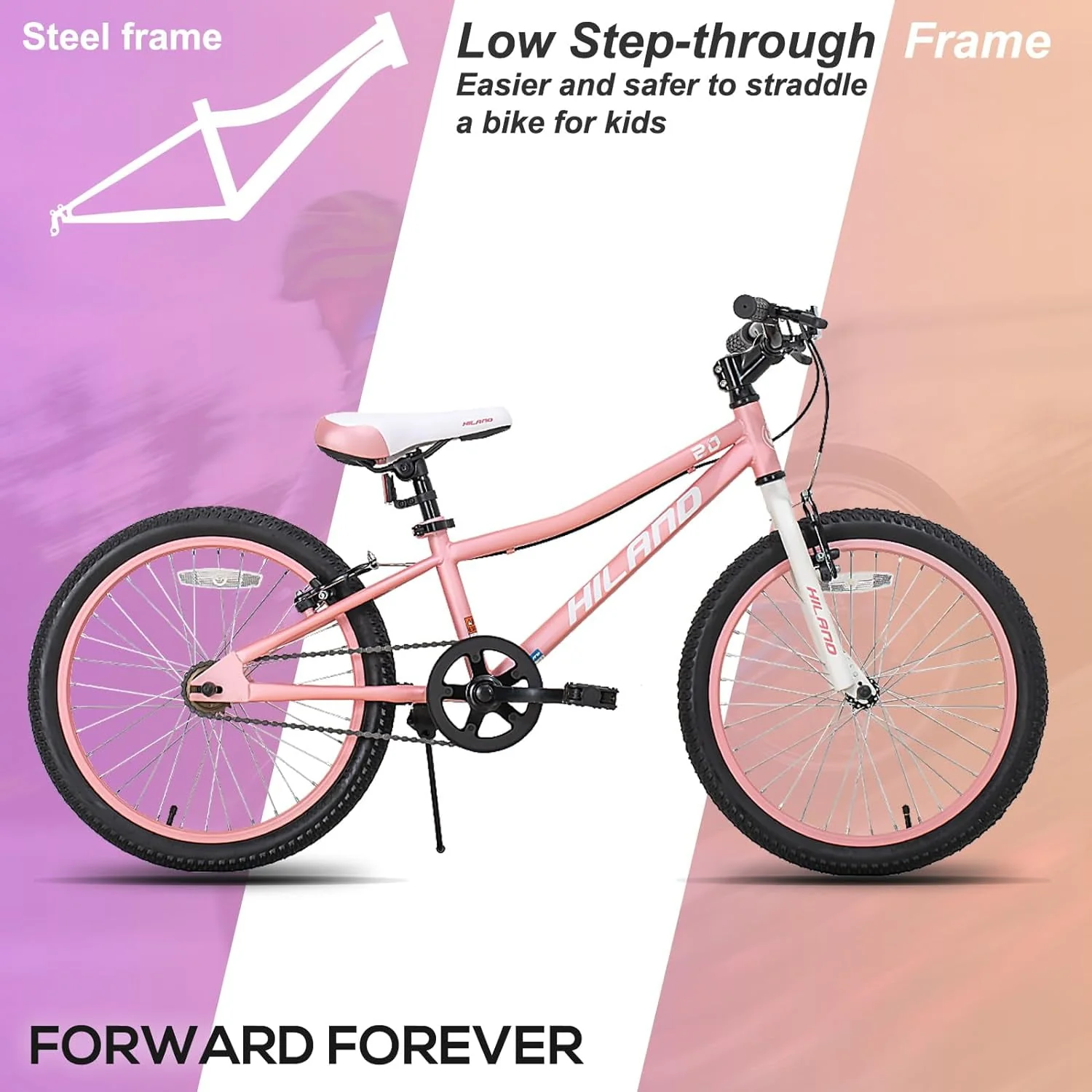 Hiland 20 inch Kids Mountain Bike for Girls Boys with Dual Handbrakes Kickstand, Pink