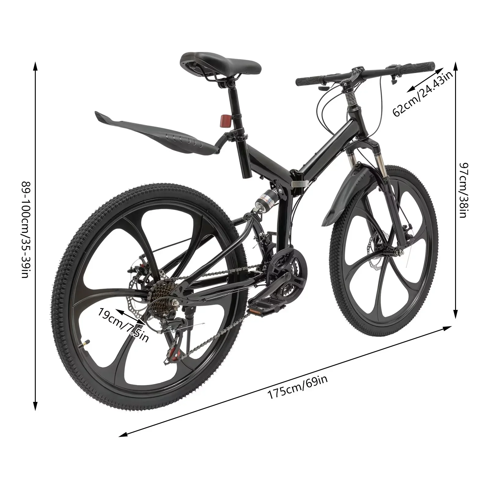 TFCFL 26in Folding Mountain Bike 21-Speed Bicycle Women Men Full Suspension MTB Bike