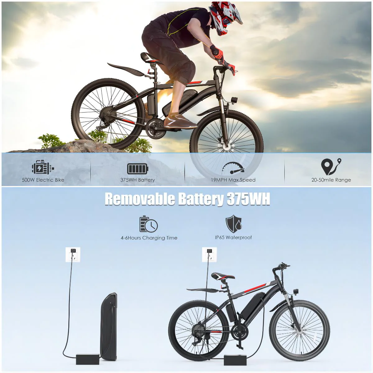 Elifine 500W Electric Bike for Adults, 26