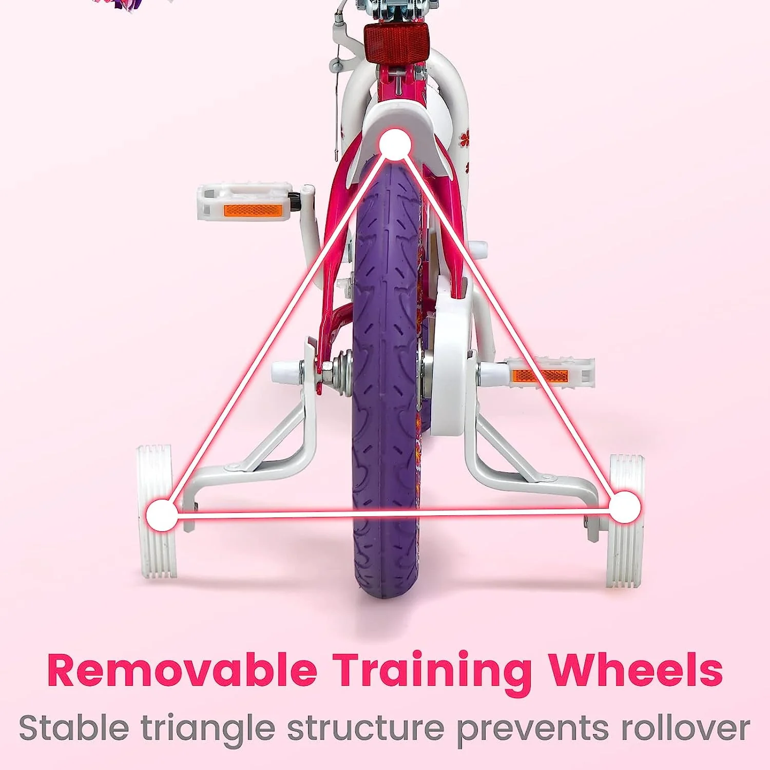 OLAKIDS Kids Bike for Girls, 14 16 Inch Children's Bicycle with Removable Training Wheels and Doll Seat, Adjustable Seat and Handlebar, Girls Bike for Toddlers Age 4-8 Years Old Pink Flower