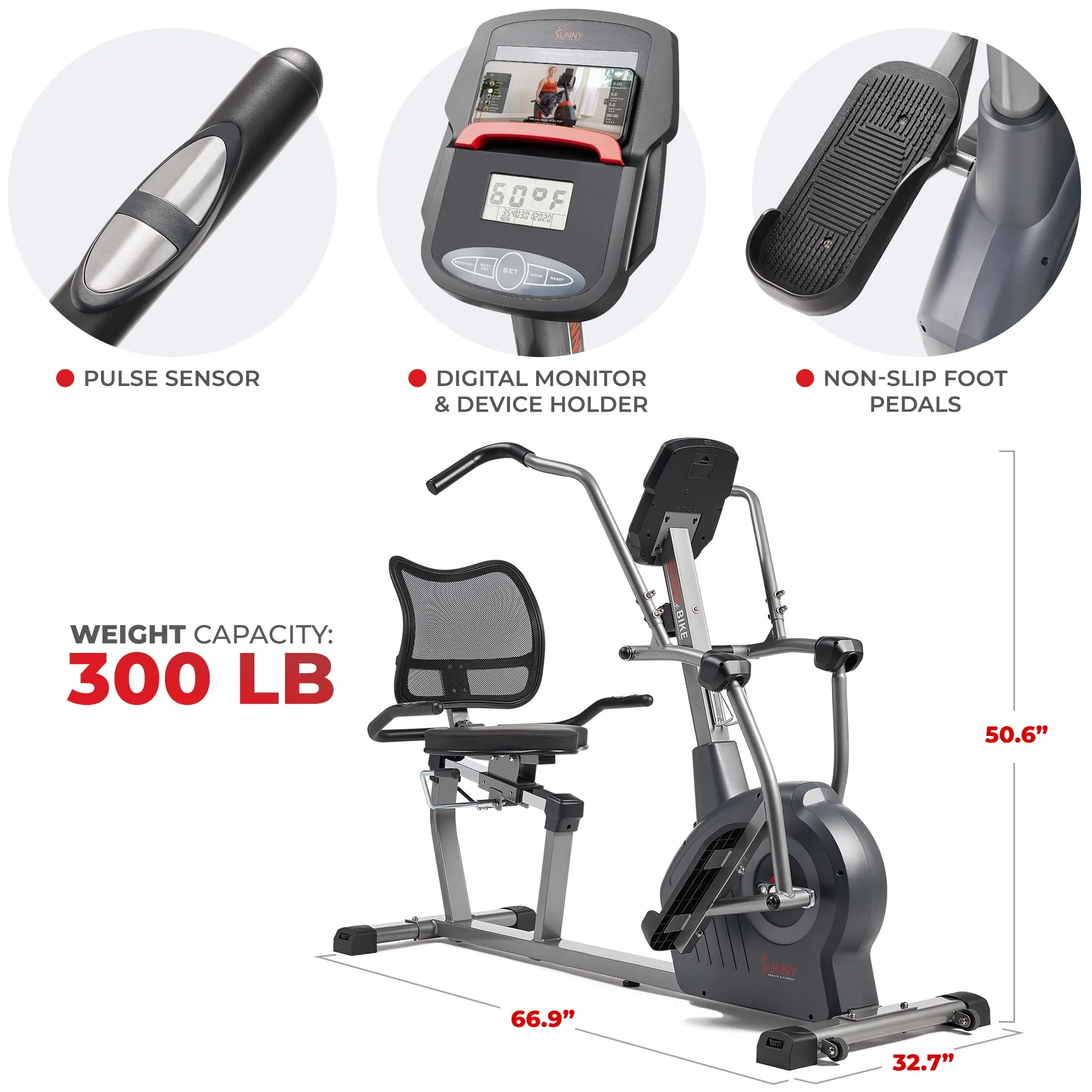 Sunny Health & Fitness Elite Recumbent Cross Trainer & Elliptical Machine with Arm Exercisers, Easy Adjust Seat, & Exclusive SunnyFit App Enhanced Bluetooth Connectivity