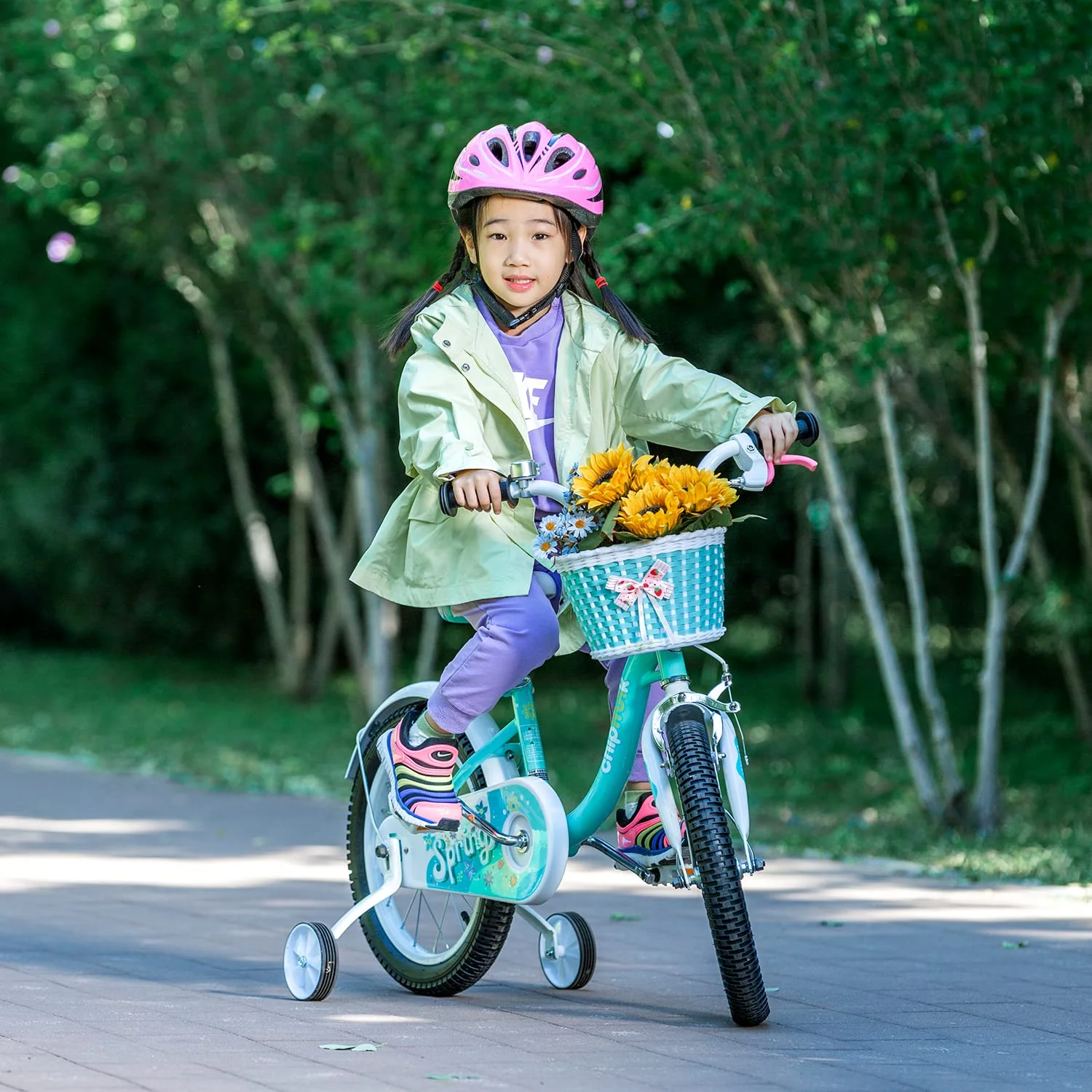 RoyalBaby Spring Kids Bike Girls 18 Inch Bicycle with Basket Kickstand Options Green