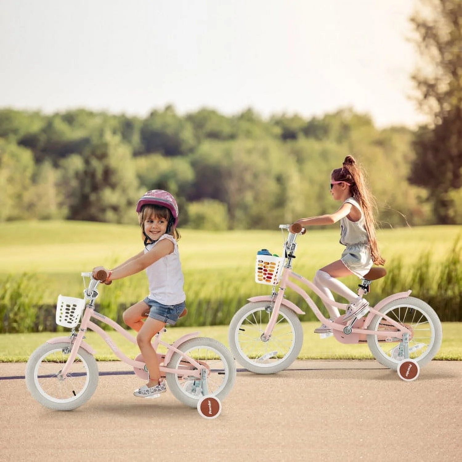 16 inch Bike with 2 Training Wheels, Carbon Steel Bike for Kids Ages 4-8 Years Old (pink)