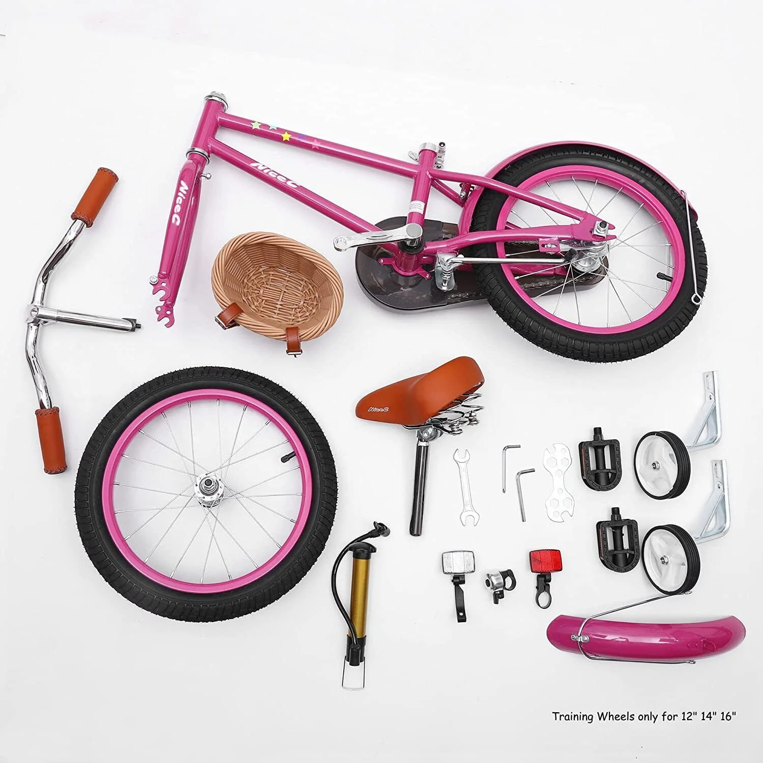 Nice C Kids Bike, Cruiser Bike with Basket, Coaster Brake and Training Wheels, Boys Girls 12 14 16 18 20 inch (12