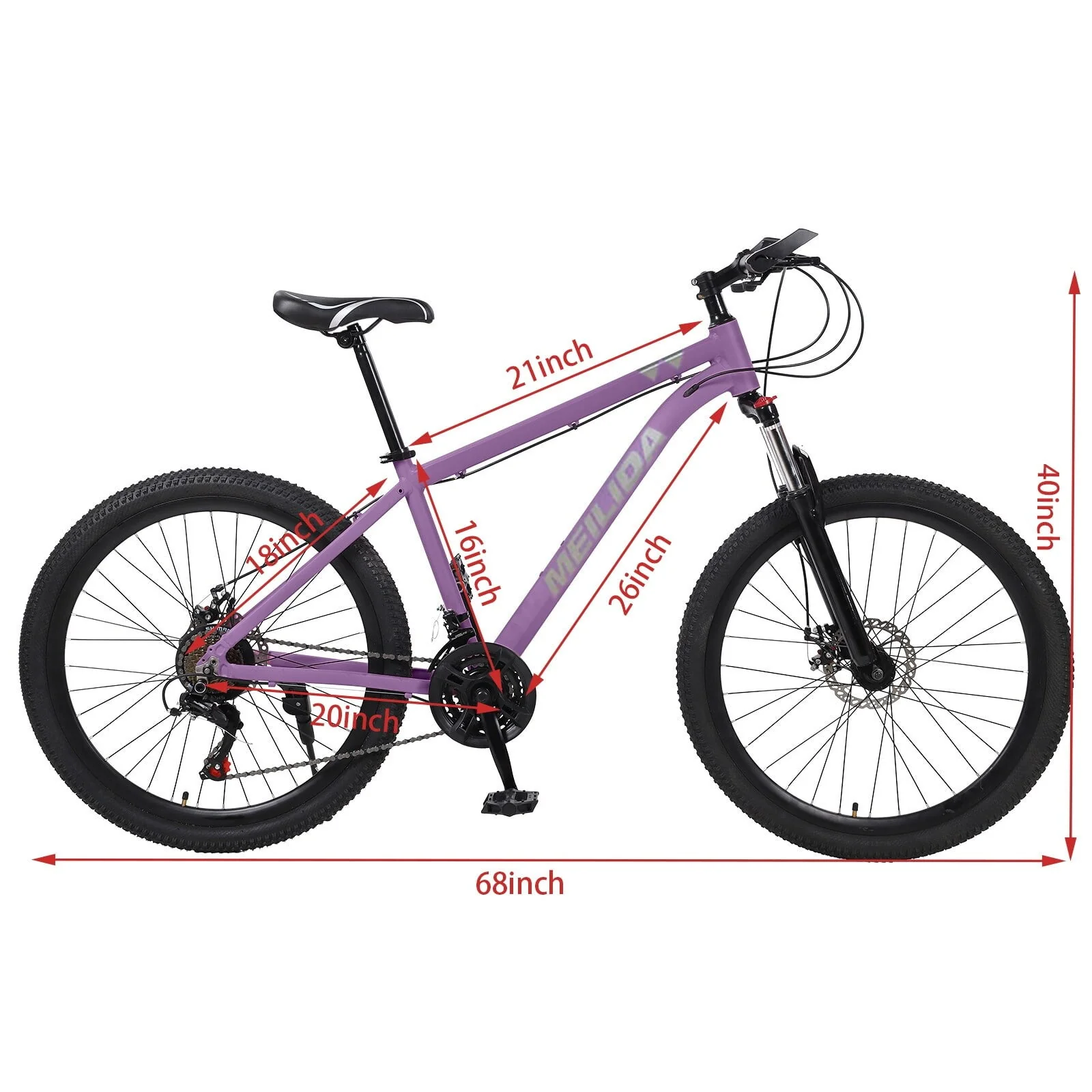 Mountain Bike 26-inch Outdoor Sports, 21-Speed , Lightweight Aluminum Mountain For Men And Women 68x23.6x40in - Purple