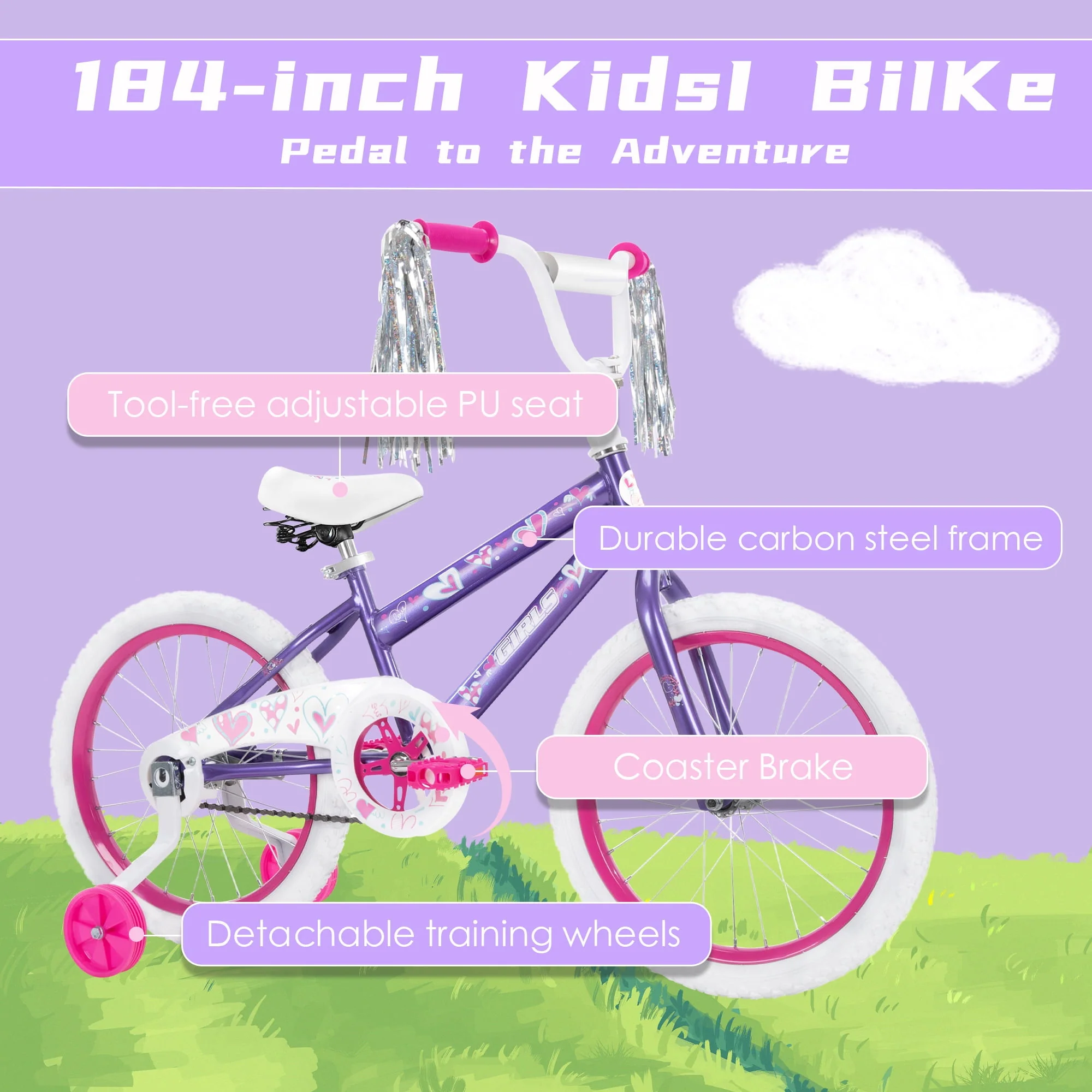 Inolait Kids Bike, 18 Inch Toddlers Bike with Removable Training Wheels, Adjustable Seat and Handlebar, Children's Bicycle for Girls Age 3-8 Years Old
