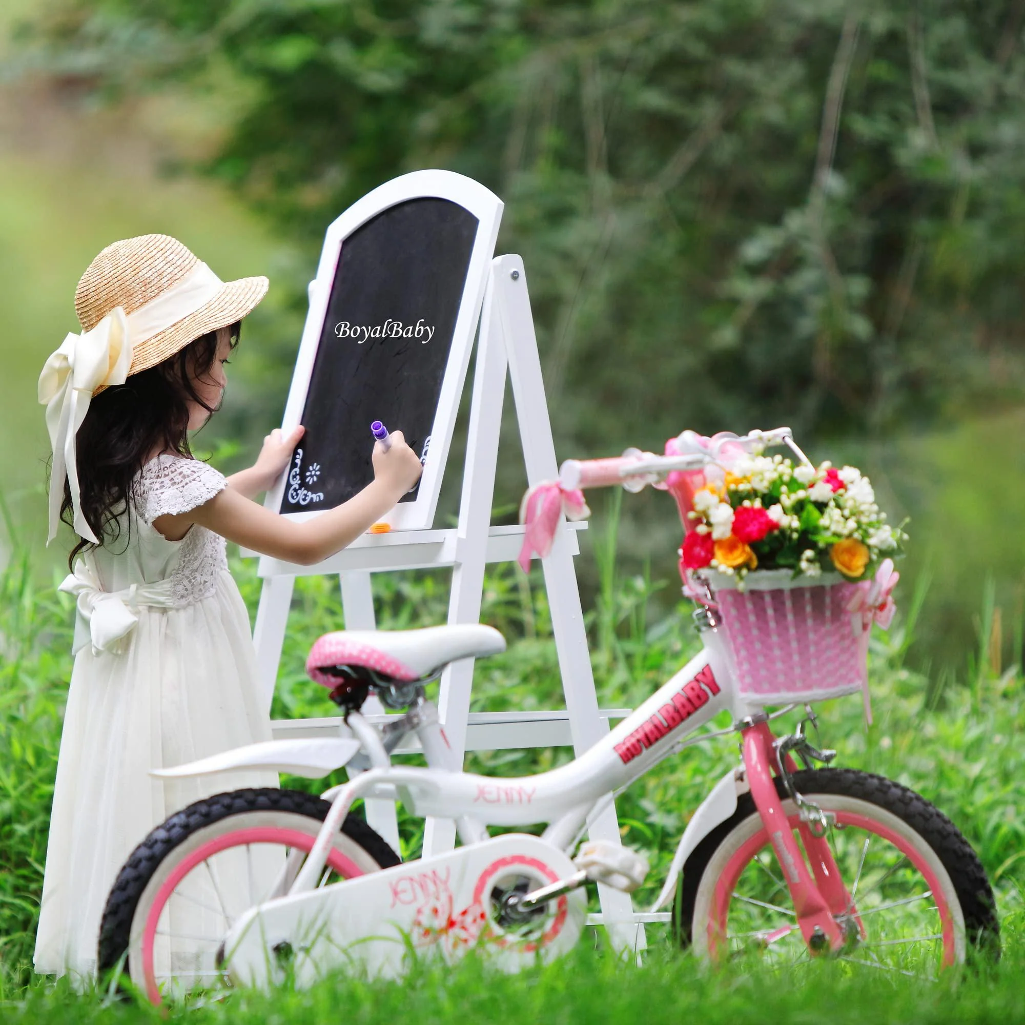 royalbaby kids girls bike bicycle with basket training wheels 14 inch jenny white