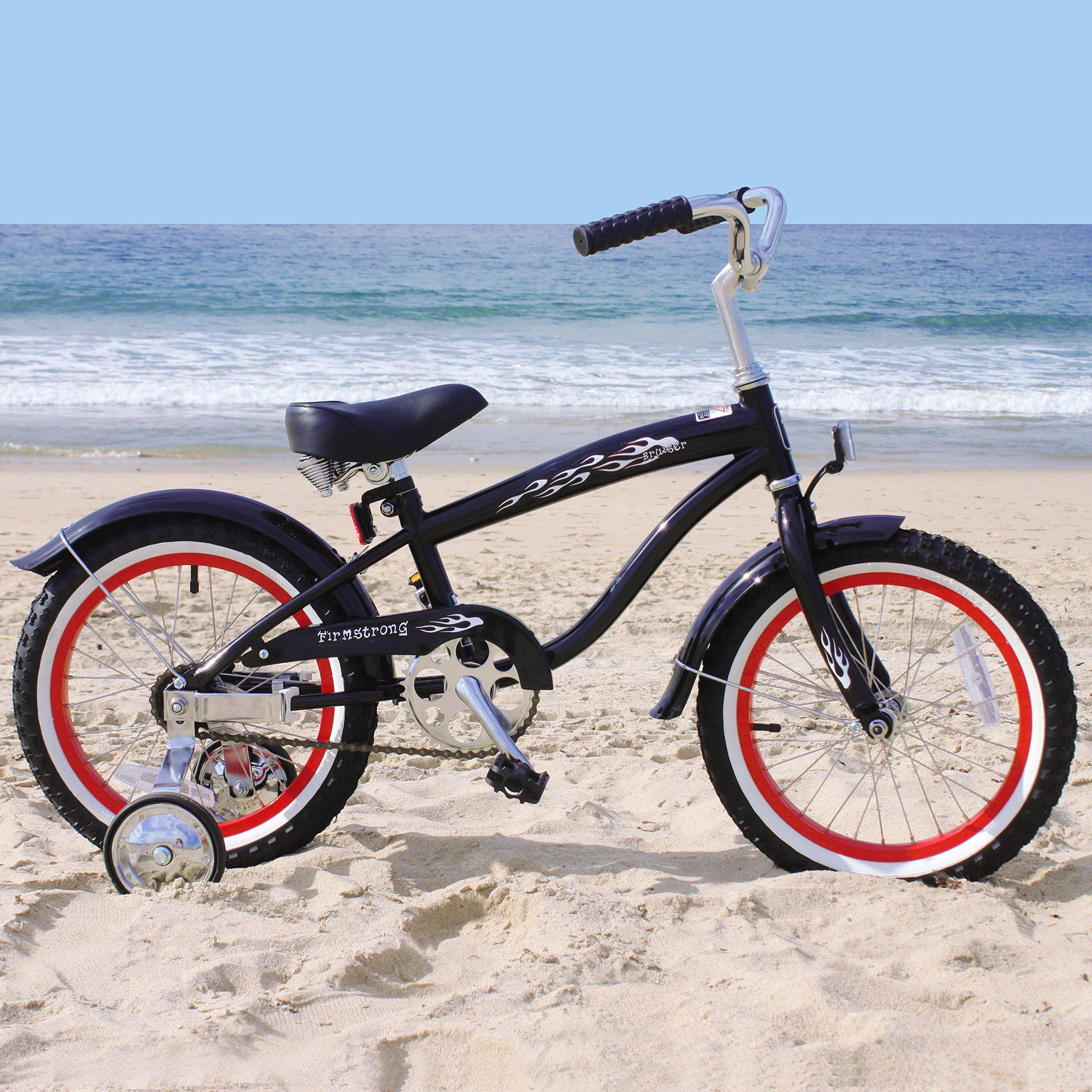 firmstrong bruiser boys single speed bicycle w/ training wheels, 16-inch, black w/ red rims