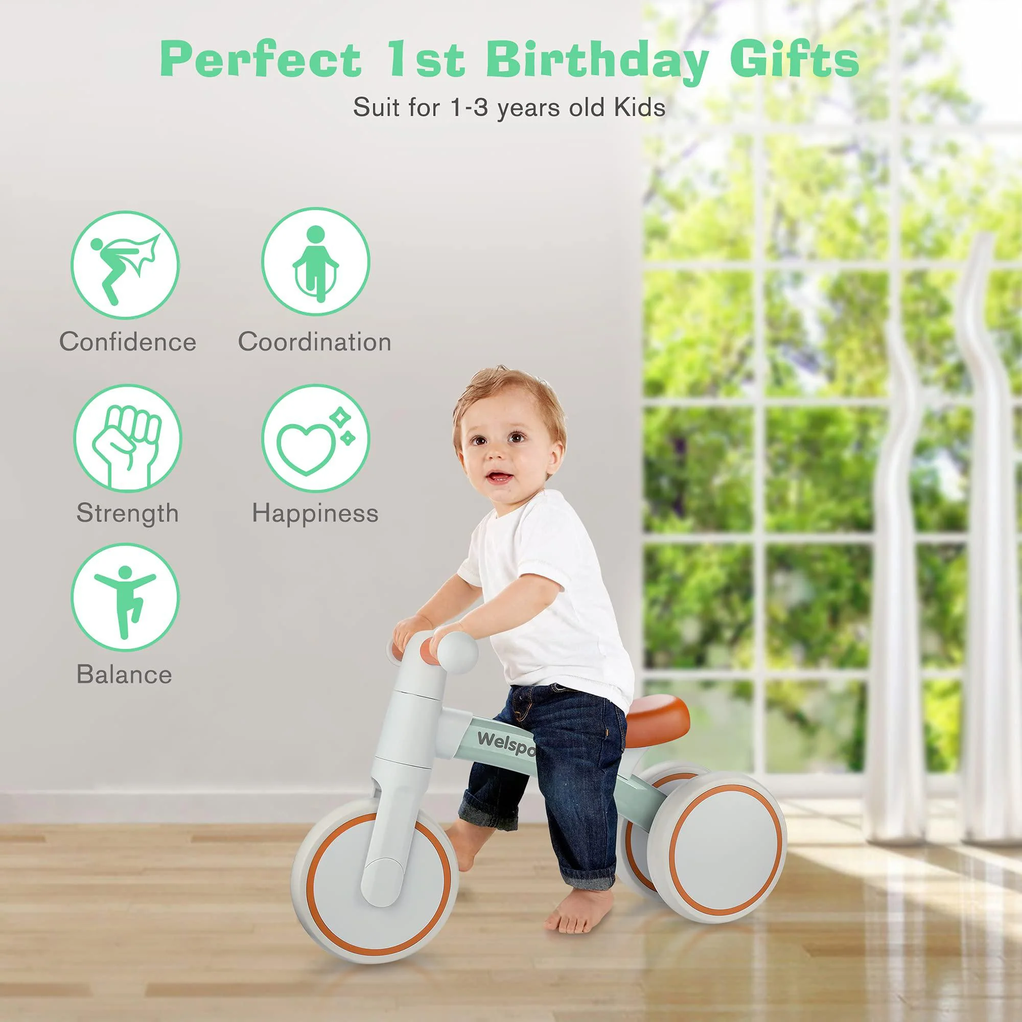 welspo baby balance bikes for 1 year old boys girls 12-36 months kids cute toddler first bicycle infant walker children no pe