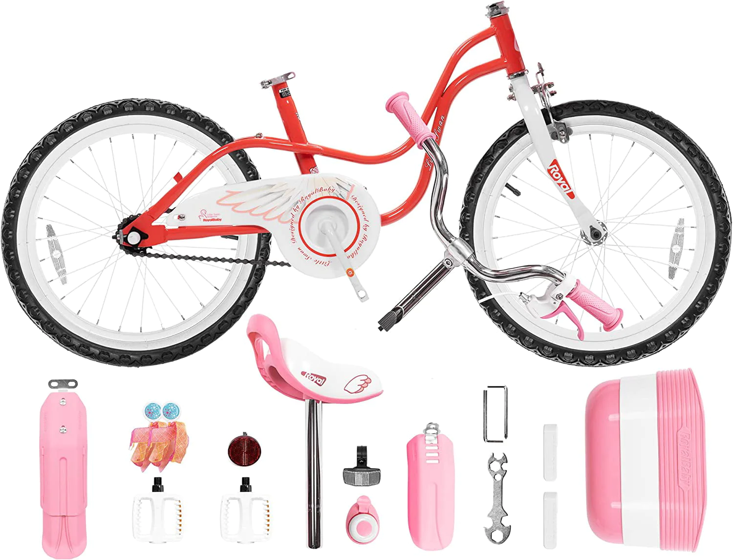 Royalbaby Little Swan Red 18 Girl's Bicycle with Training Wheels and Basket