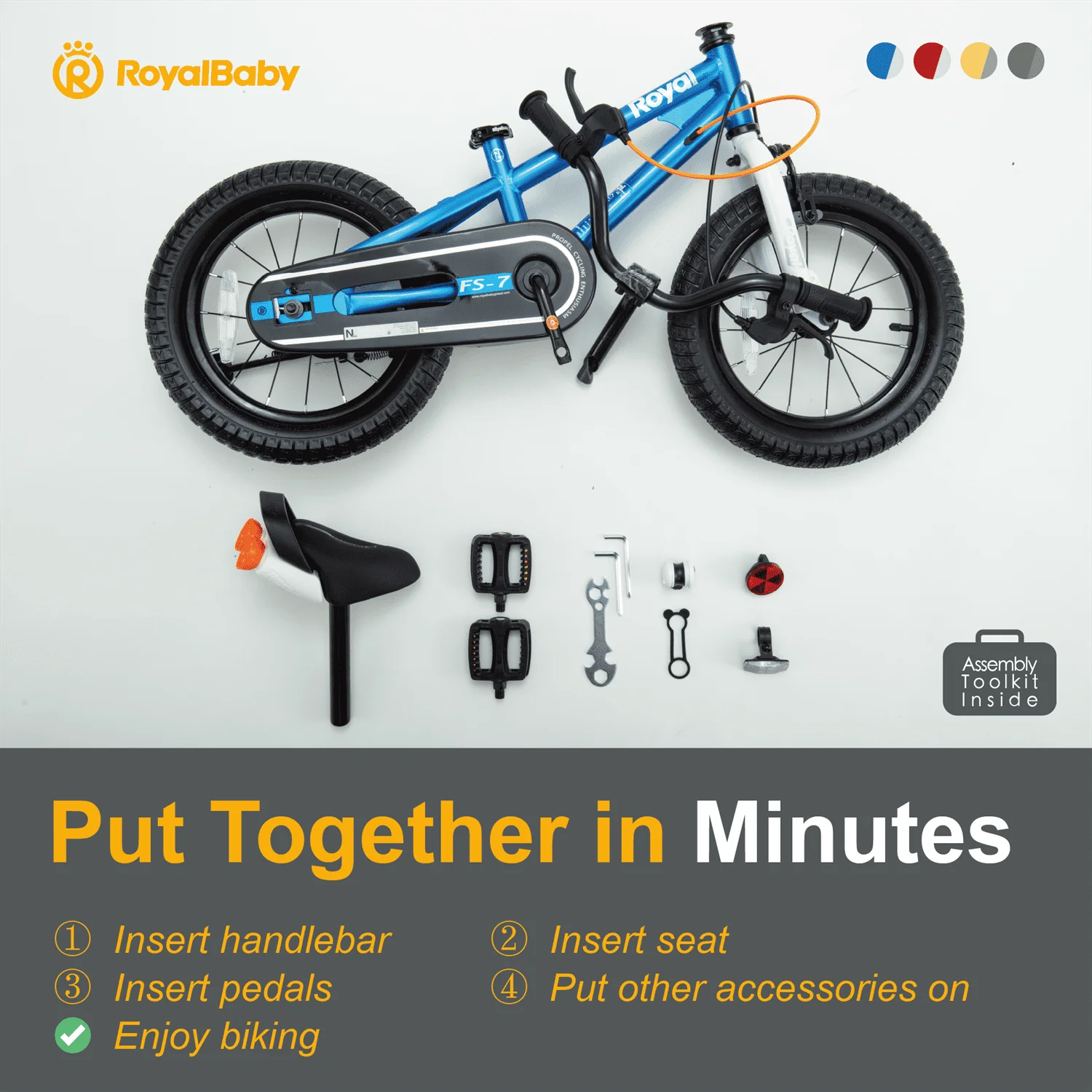 Royalbaby Freestyle 7 Kids Bike Toddlers 18 Inch Wheel Dual Handbrakes Bicycle Beginners Boys Girls Ages 3-5 Years, Kickstand and Water Bottle Included, Blue