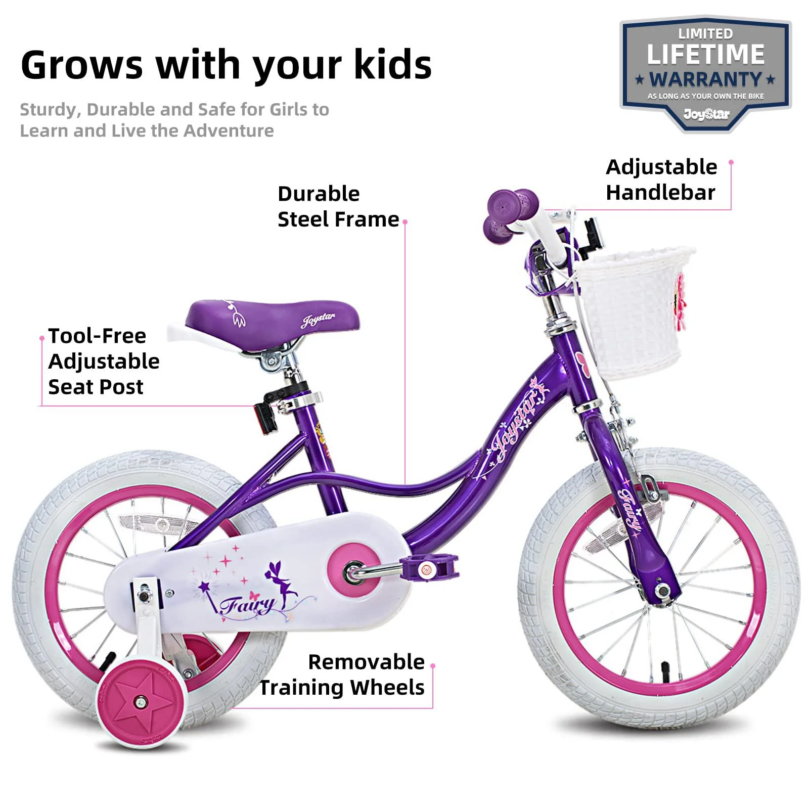 joystar 14 inch kids bike for ages 3 4 5 years girls, toddler bike with training wheels &a; handbrake for 3-5 years old child,