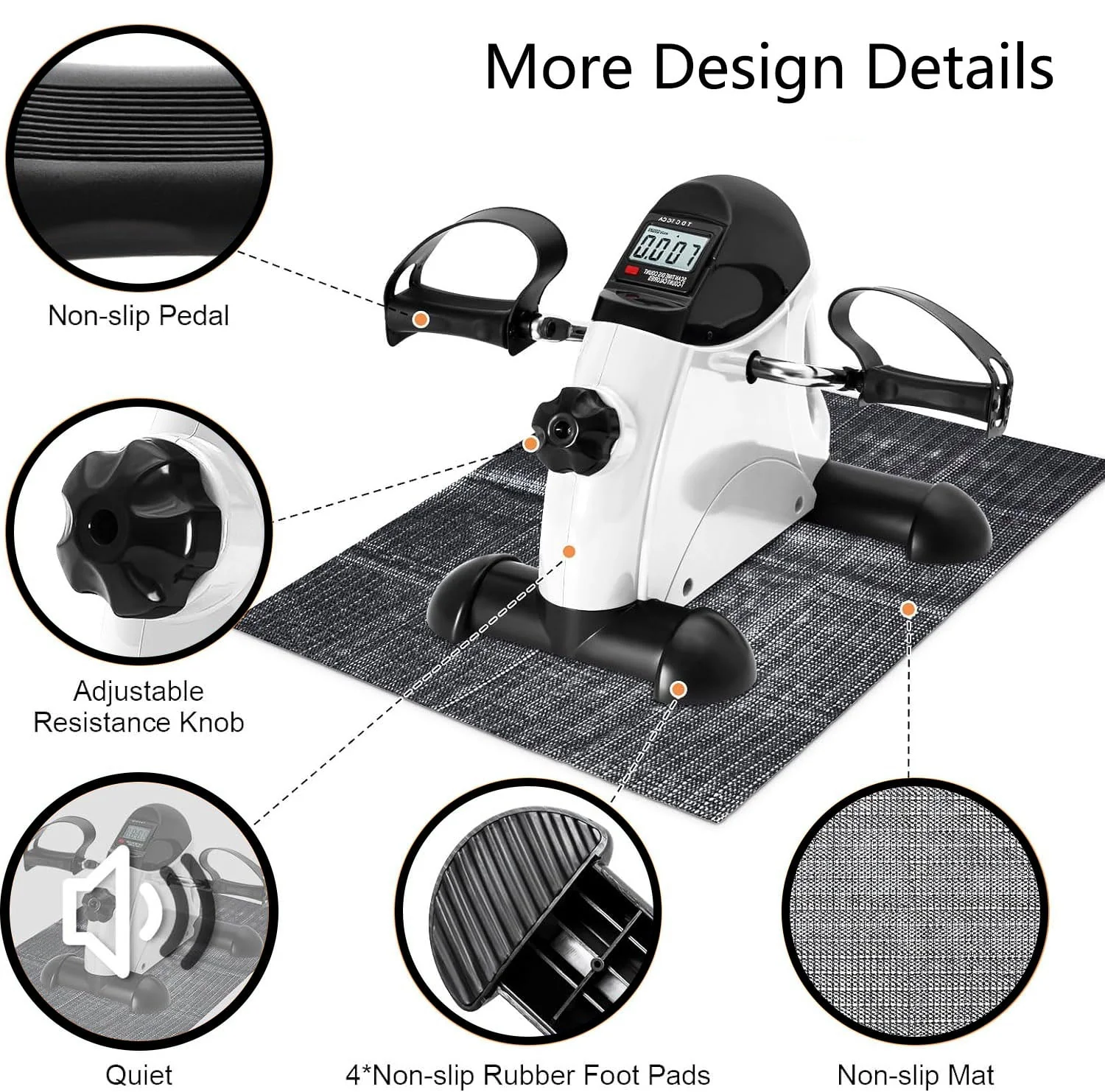 Under Desk Exercise Bike,Pedal Exerciser,Mini Exercise Bike,Leg Exerciser,Under Desk Elliptical,LCD Screen Displays,Arm Fitness and Health,White