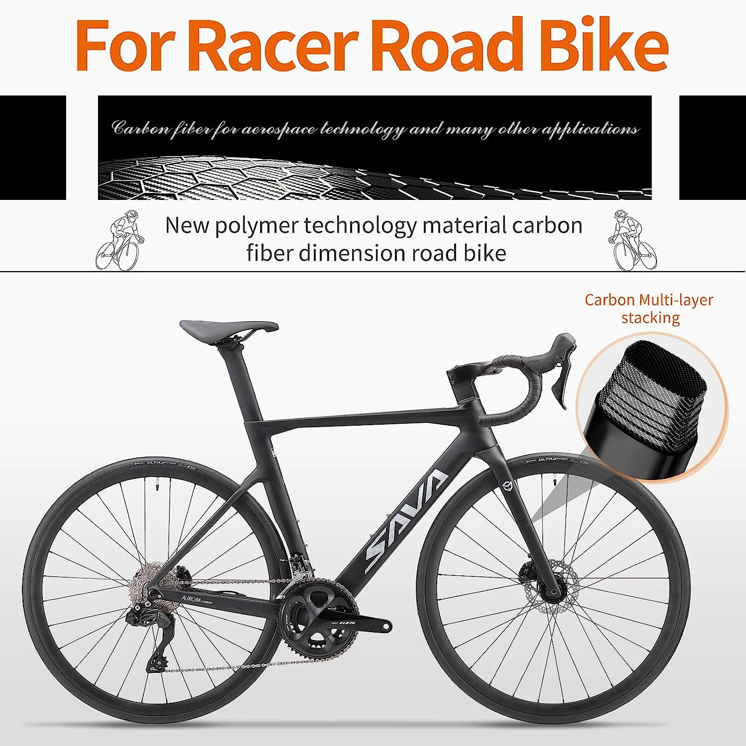 SAVADECK Carbon Road Bike,22 Speed Dis Brake Bikes for Women and Men,T800 Carbon Fiber Frame Lightweight Road Bicycle,700C Wheels Racing Bike with Shimano R7020 Shift Groupset