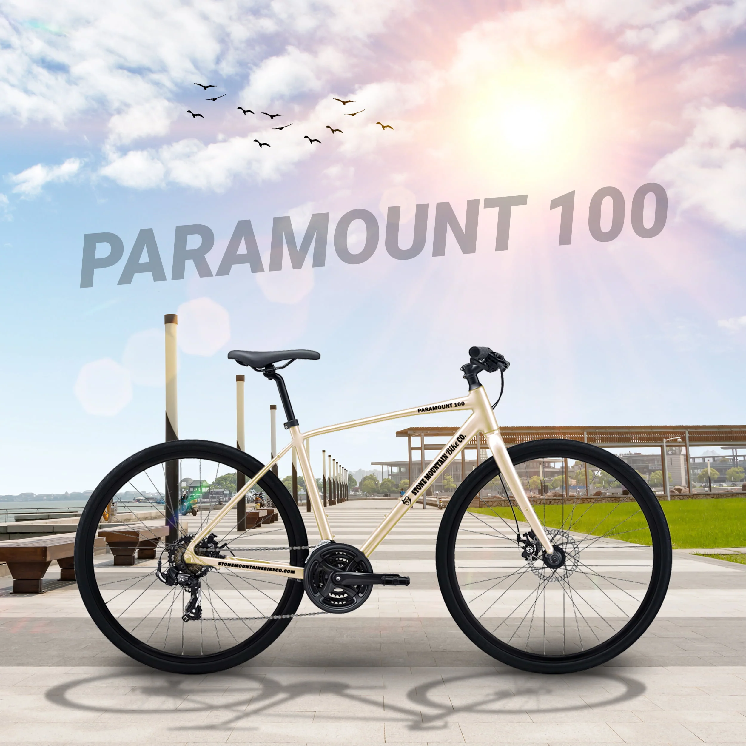 5Seconds PARAMOUNT 100 Hybrid Bicycle, Lightweight Aluminum Frame 21- Speed Bike with Trigger Shifters, and Mechanical Disc Brakes - Metallic Beige