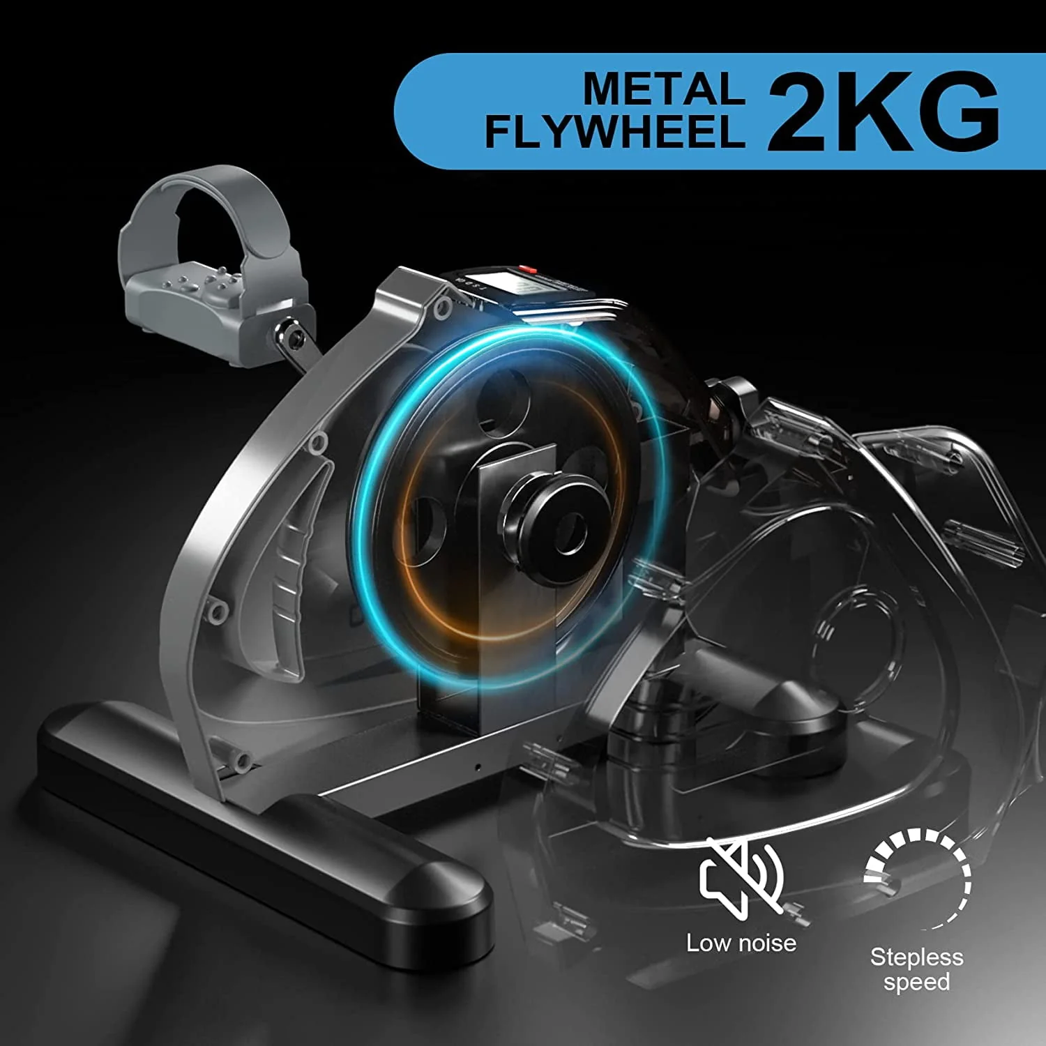 TECHMOO Under Desk Bike Pedal Exerciser, Heavy Metal Flywheel Mini Stationary Exercise Bike with LCD Digital Monitor Portable Foot Cycle for Home/Office/Workout Legs and Arms Training Peddler Machine