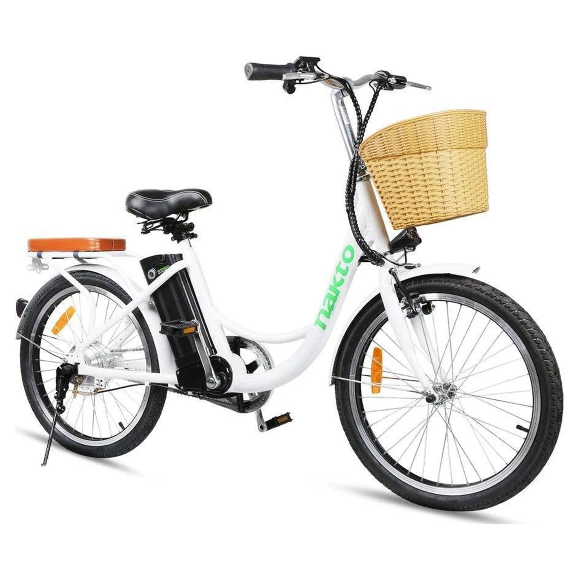 NAKTO 22in Elegance Cruiser Electric Bike with Basket & LCD Screen, White