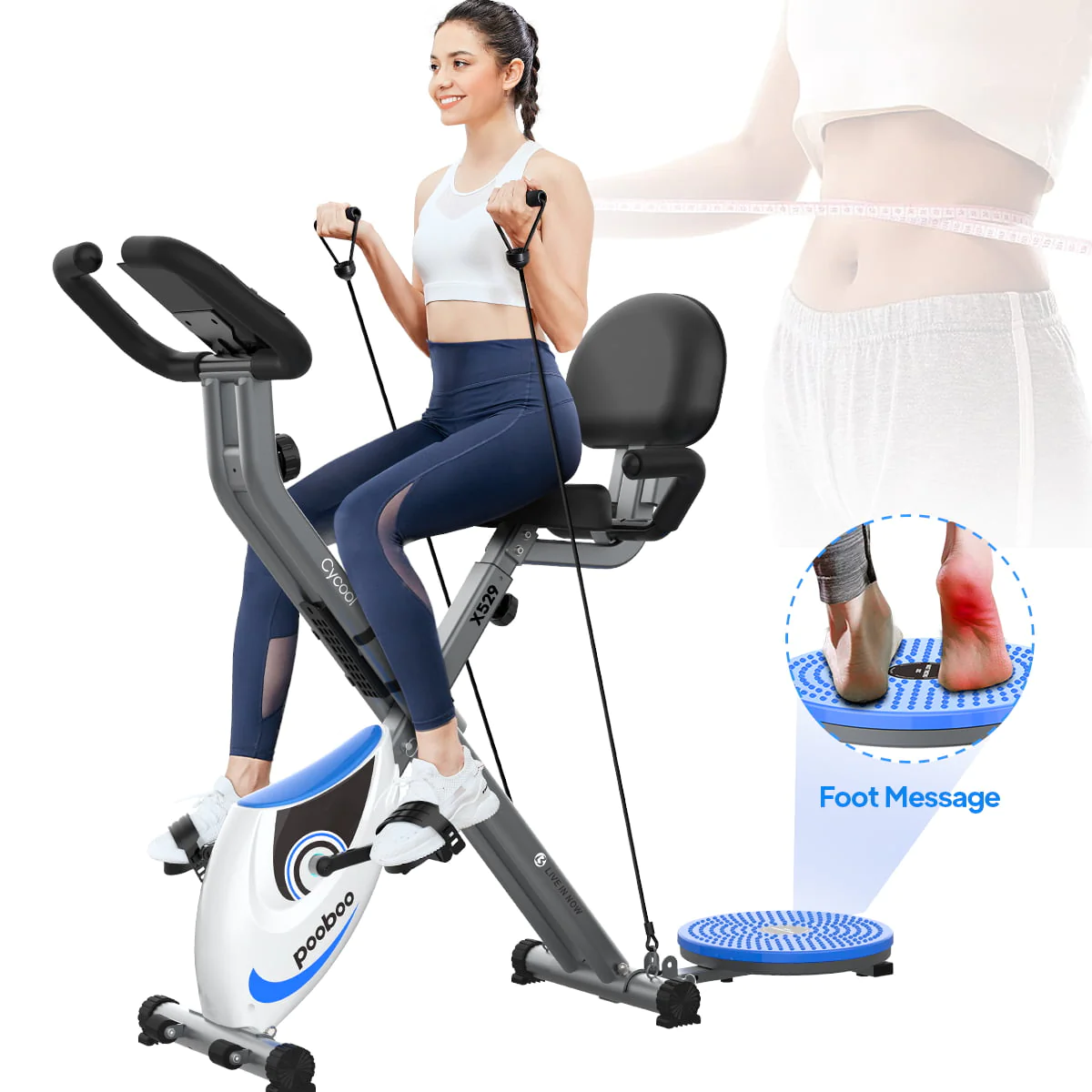 Pooboo 4in1 Folding Exercise Bike Indoor Cycling Bike Stationary Magnetic Cycling Bicycle X Bike Gym Workout 300 lbs