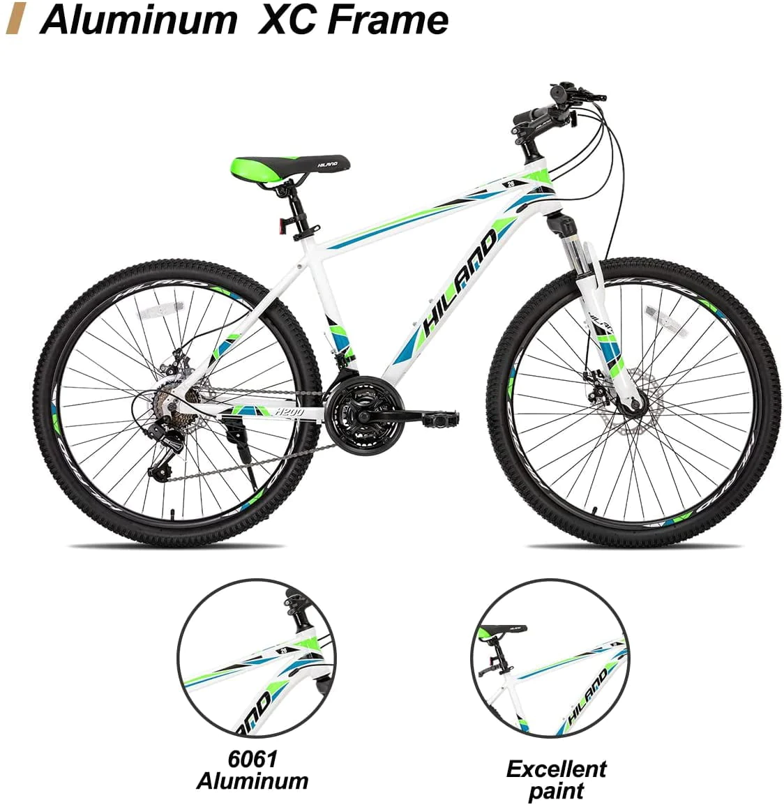 Hiland Mountain Bike, Shimano 21 Speeds Drivetrain,Aluminum Frame 26 inch Wheels, Men's MTB Bicycle, White