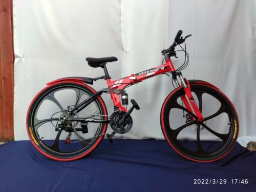 ADULT BIKE 21 SPEED 26" MTB CARBON STEEL FOLDING FRAME FULL SUSPENSION BICYCLE
