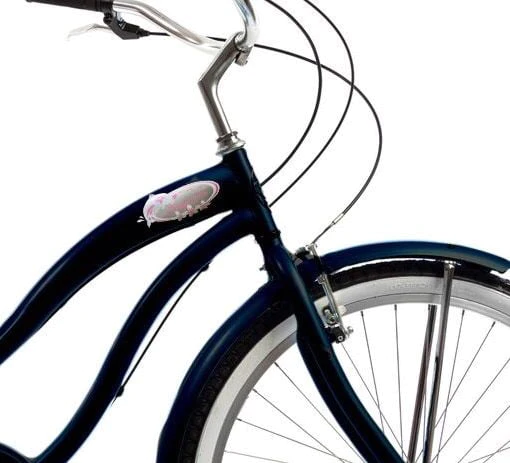 Wonder Wheels Beach Cruiser Shimano Tx-35 7 Speed Bicycle, Bike, V-Brake Stainless Steel Spokes One Piece Crank Alloy Pink Rims 36H W/ Fender - Matte Black