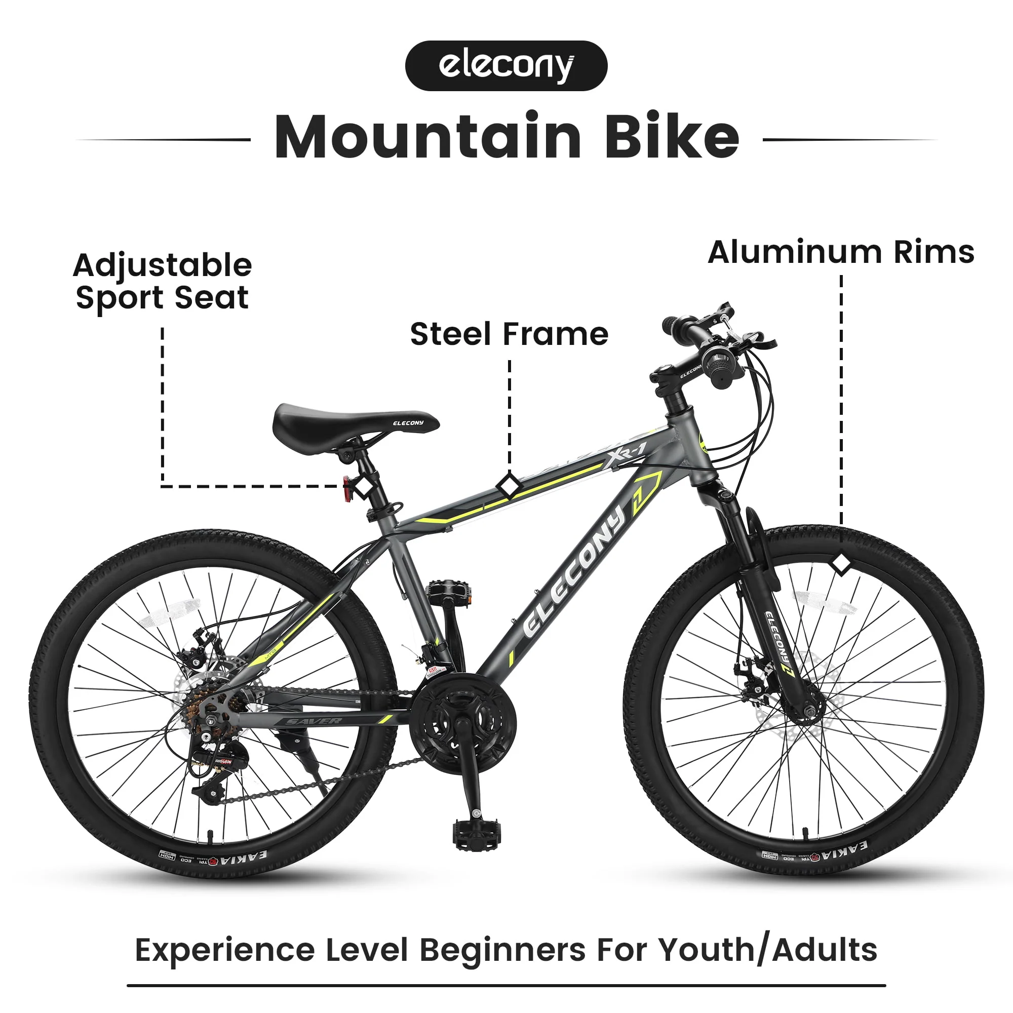 Clearance! Saver100 24 Inch Mountain Bike Boys Girls, Steel Frame, Shimano 21 Speed Mountain Bicycle with Daul Disc Brakes and Front Suspension MTB