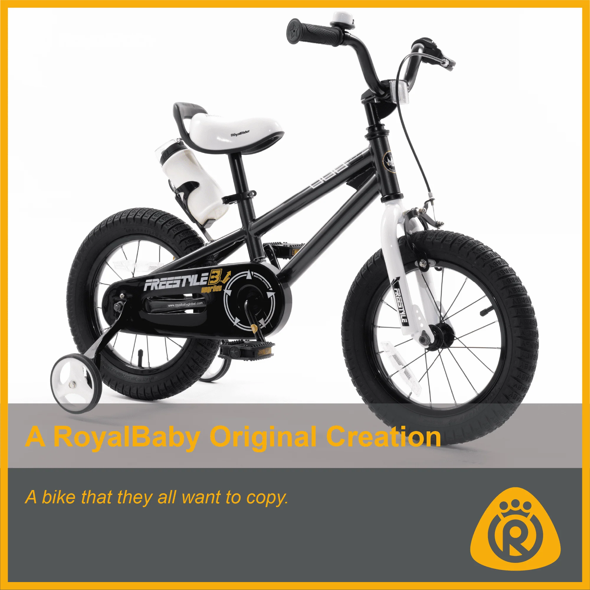 Royalbaby Boys Girls Kids Bike 12 In BMX Freestyle Black 2 Hand Brakes Bicycles with Training Wheels Child Bicycle