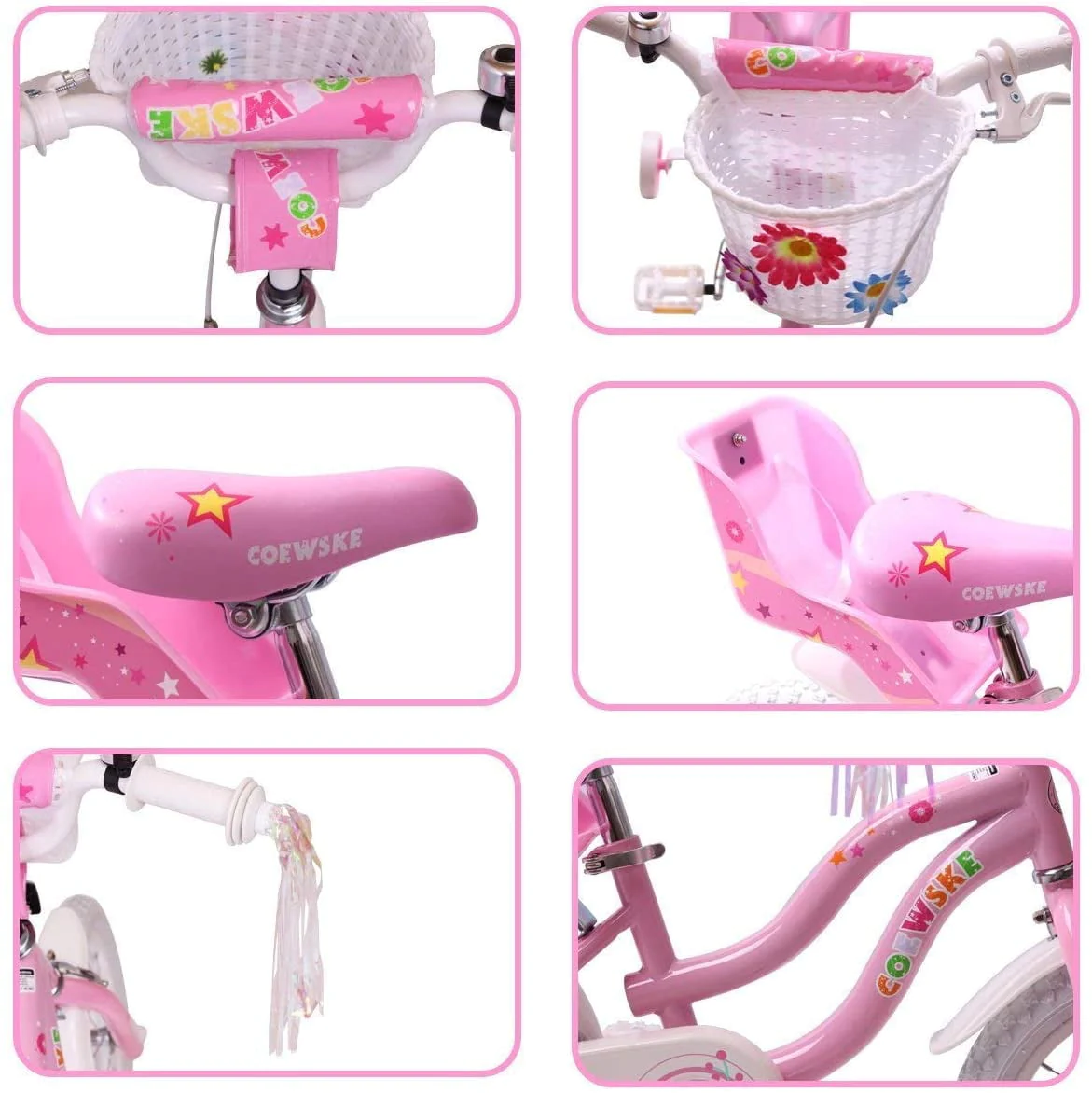 Coewske Princess Kids Bike 14 inch Boys Girls Bicycle with Training Wheels, Pink