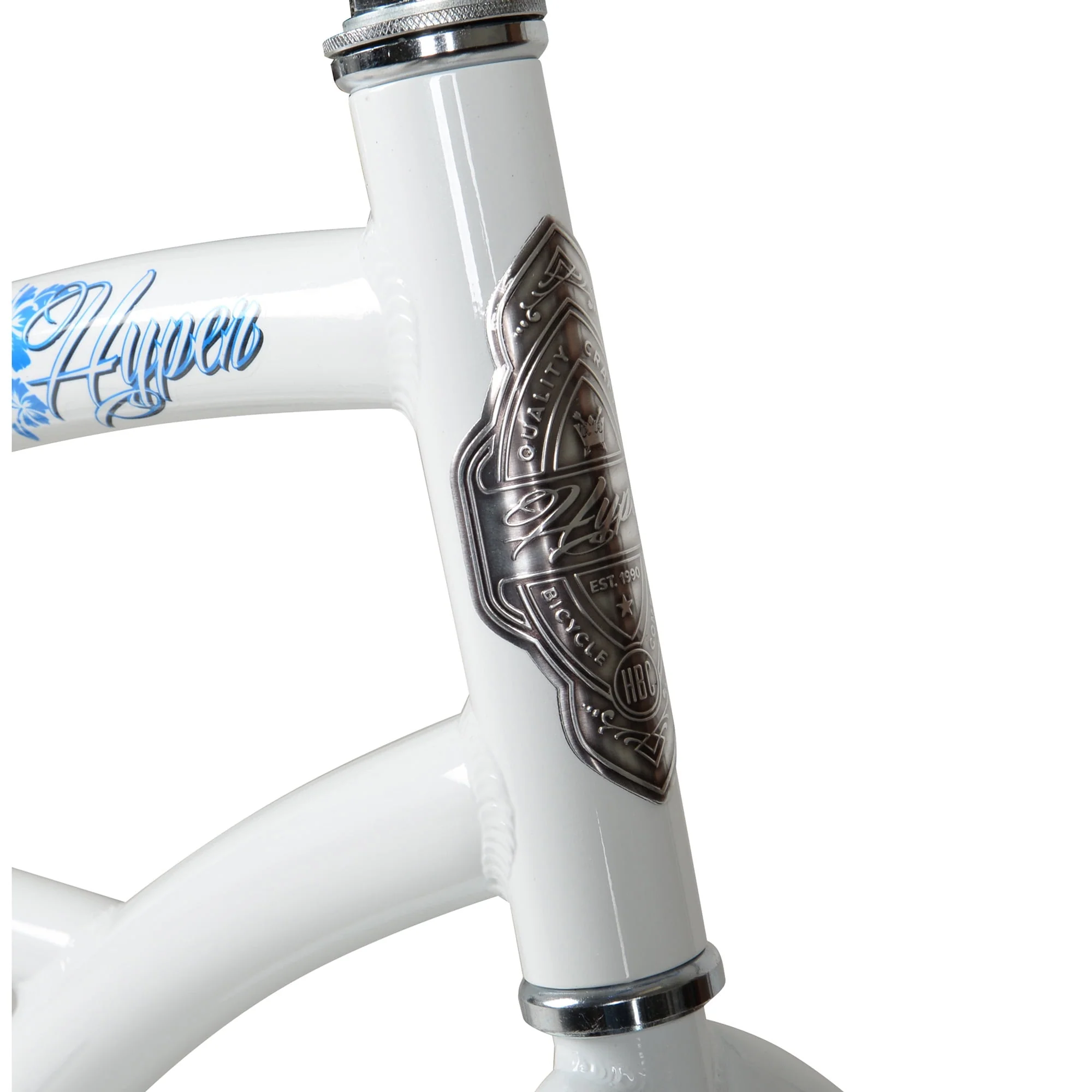 Hyper Bicycle Women's 26 In. Beach Cruiser, White with Blue Rim