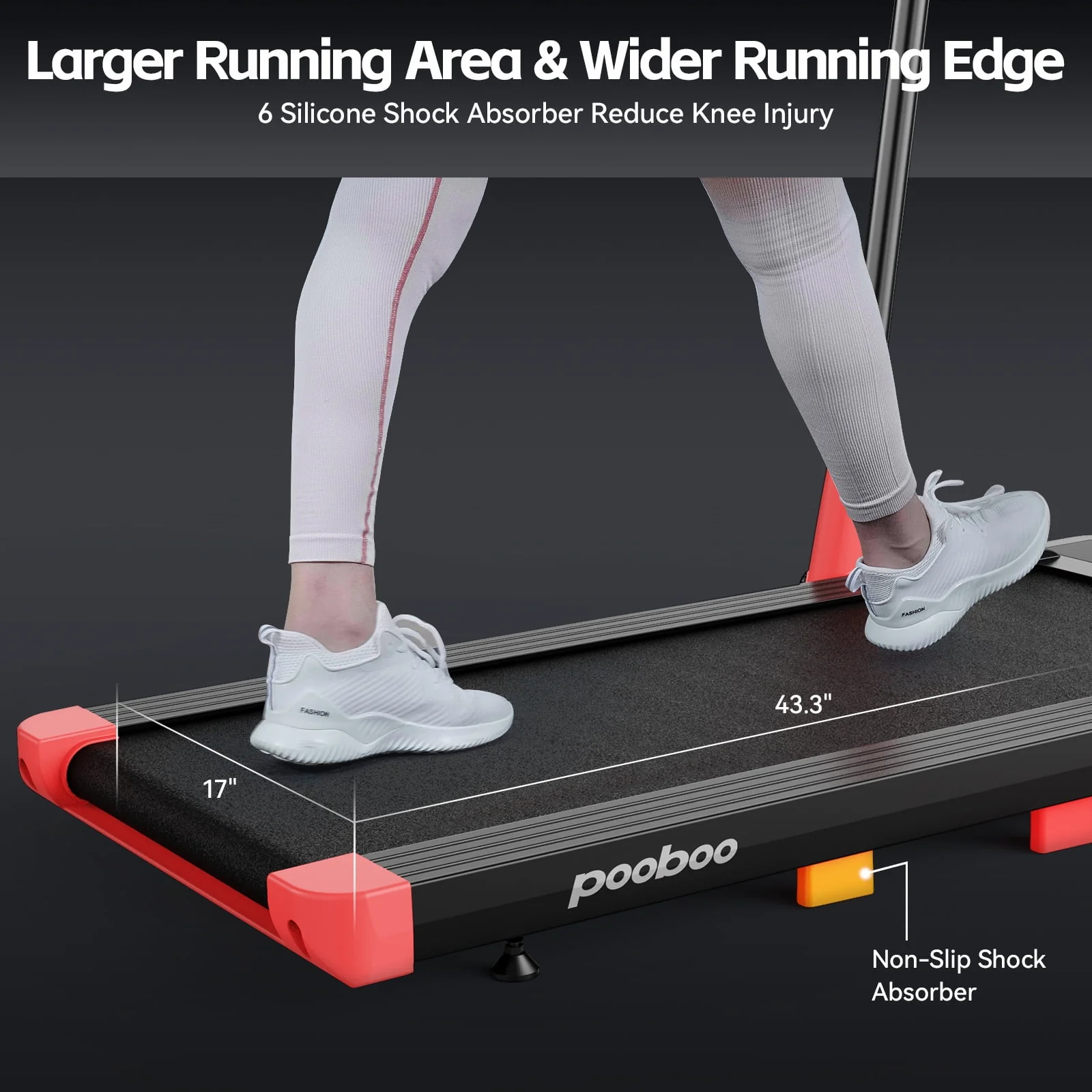 Pooboo 2 in 1 Folding Under Desk Treadmill Red Brush-less Walking Jogging Machine with App & Remote Control Led Touch Screen Walking Pad for Office Home Use 265lbs